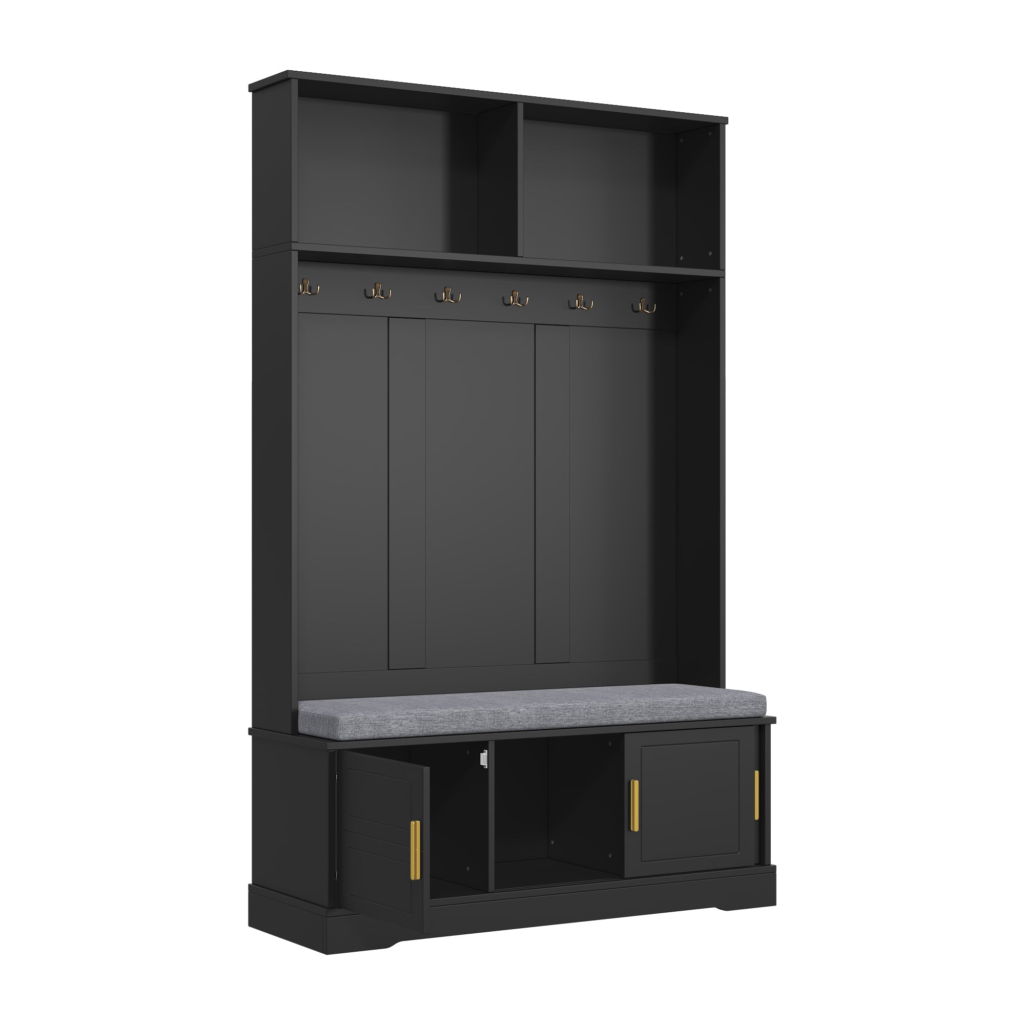 Logidon kapstok schoenenbank met 6 drievoudige haken zwart 120x40x191 cm