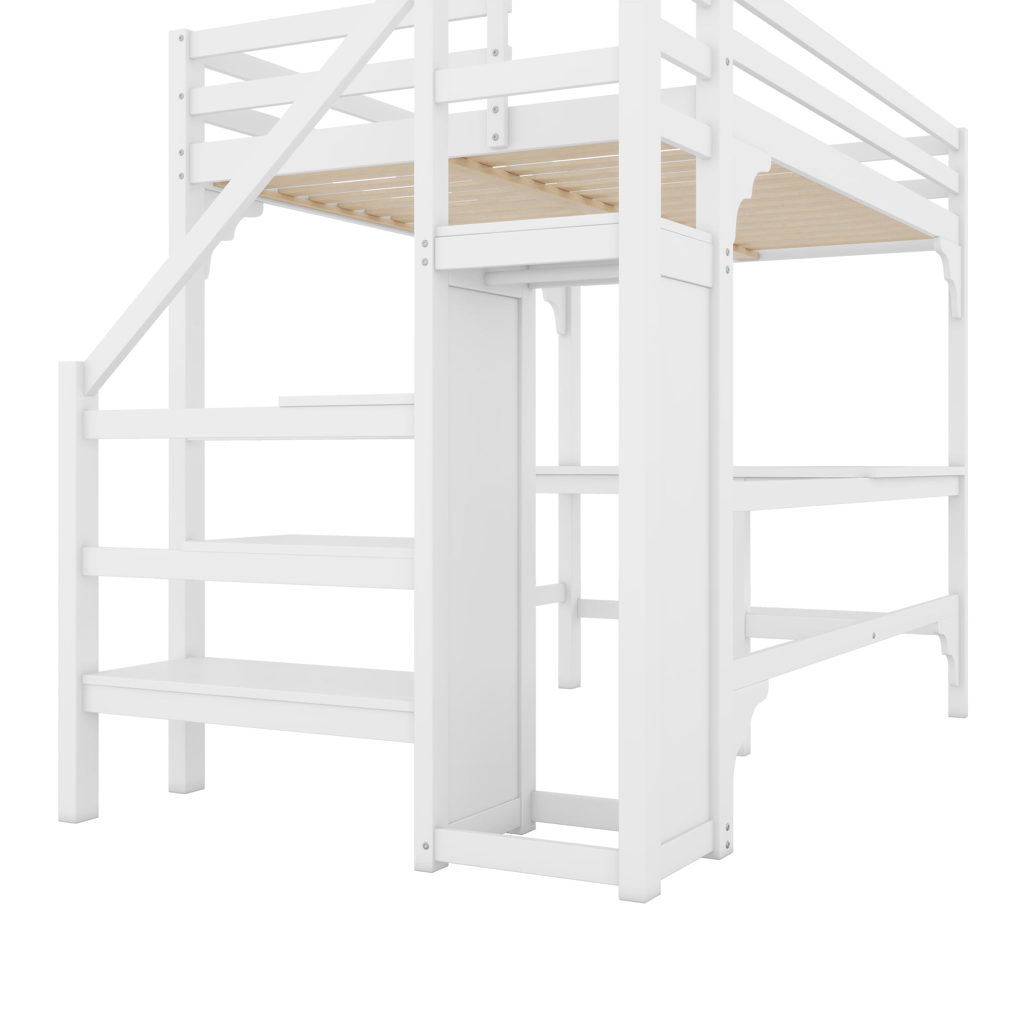 Logidon hoogslaper 140x200 cm wit met L-vormig bureau en opbergruimte