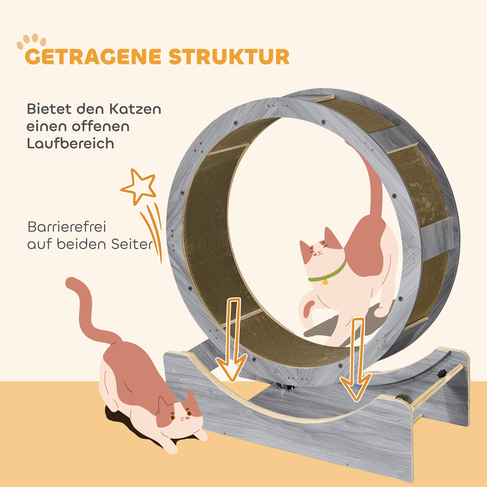 Logidon kattenwiel 91 cm grijs hout met remkrabplank