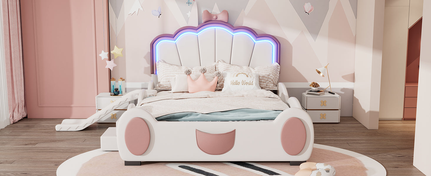 Logidon 90x200 cm Butterfly Bed With LED Color Changing Pink White