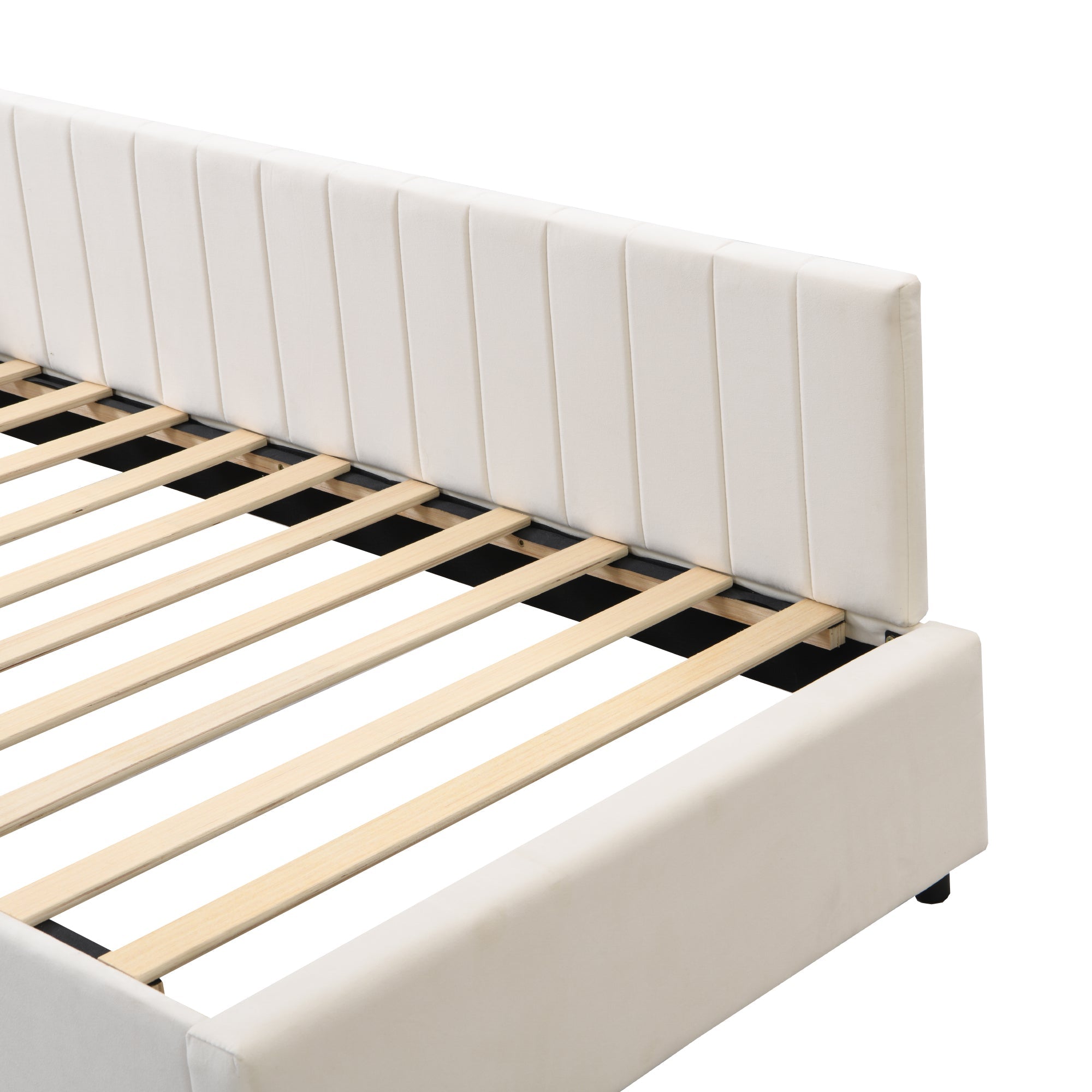 Logidon upholstered bed 90x200 multifunctional bed with slatted frame beige velvet