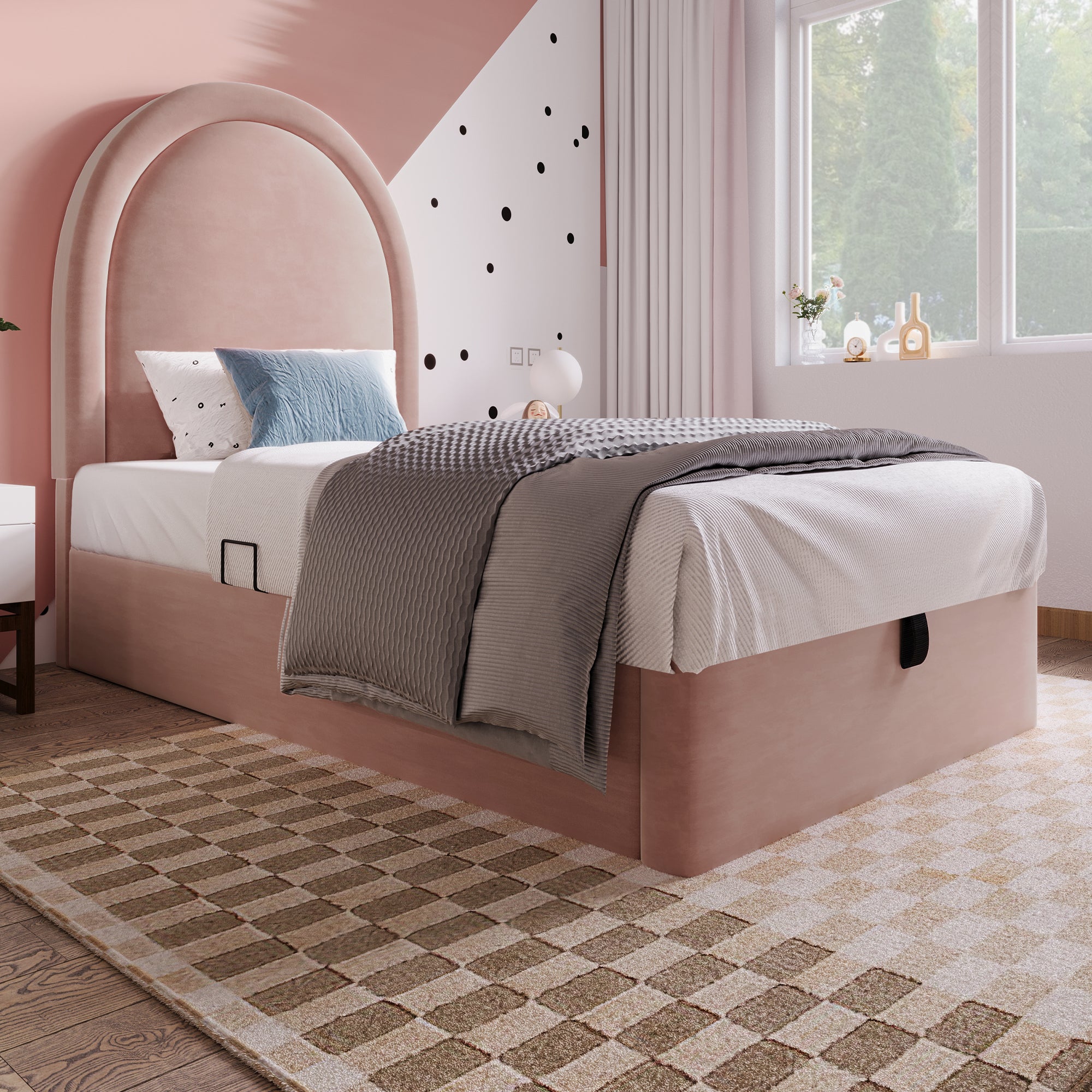 Logidon gestoffeerd bed kinderbed roze 90x200 cm met matras