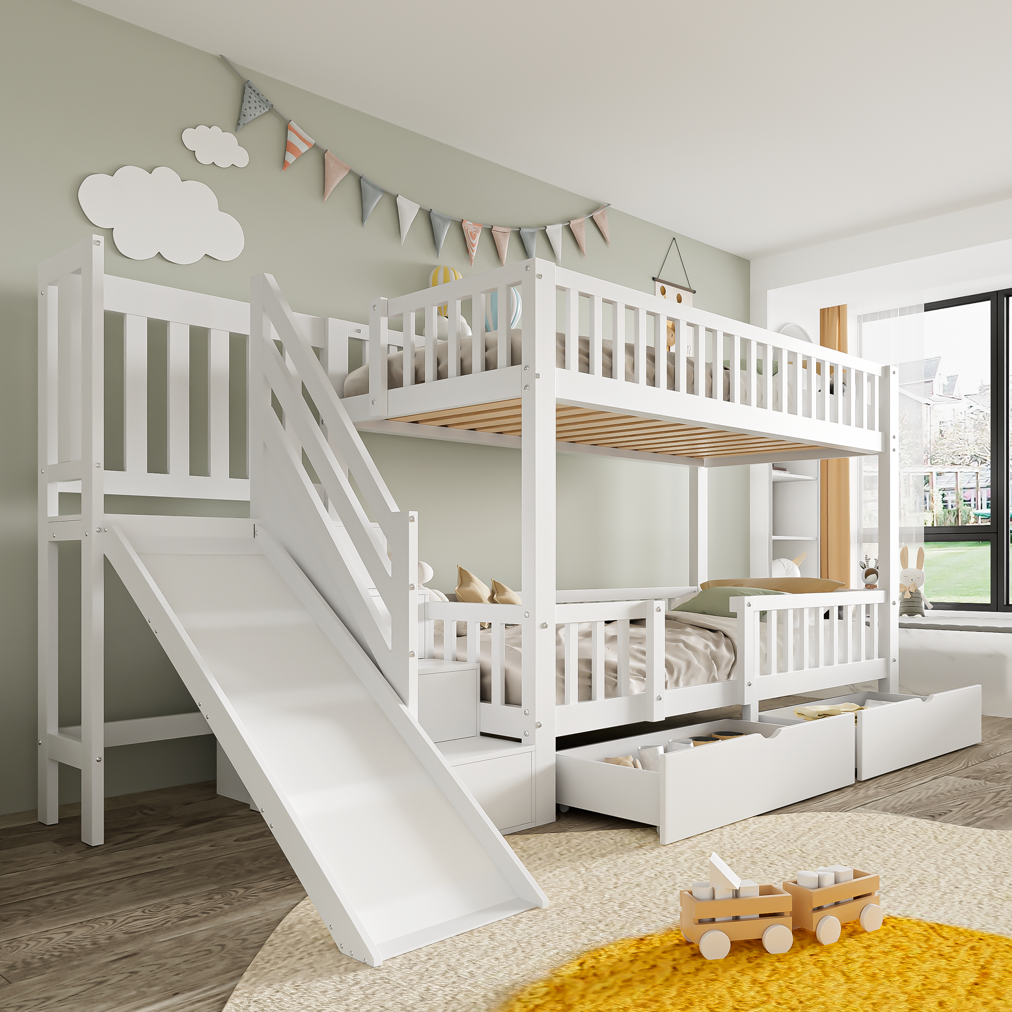 Logidon kinderstapelbed wit 90x200 cm met glijbaan en trap