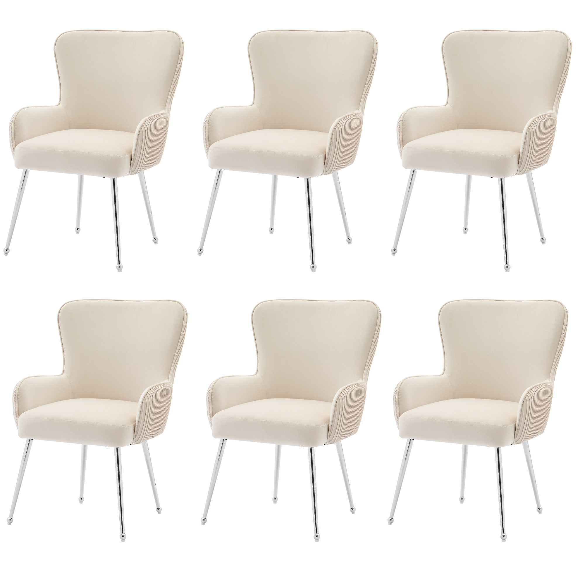 Logidon Velvet Dining Chair Beige Set of 6 Armrests Adjustable Feet