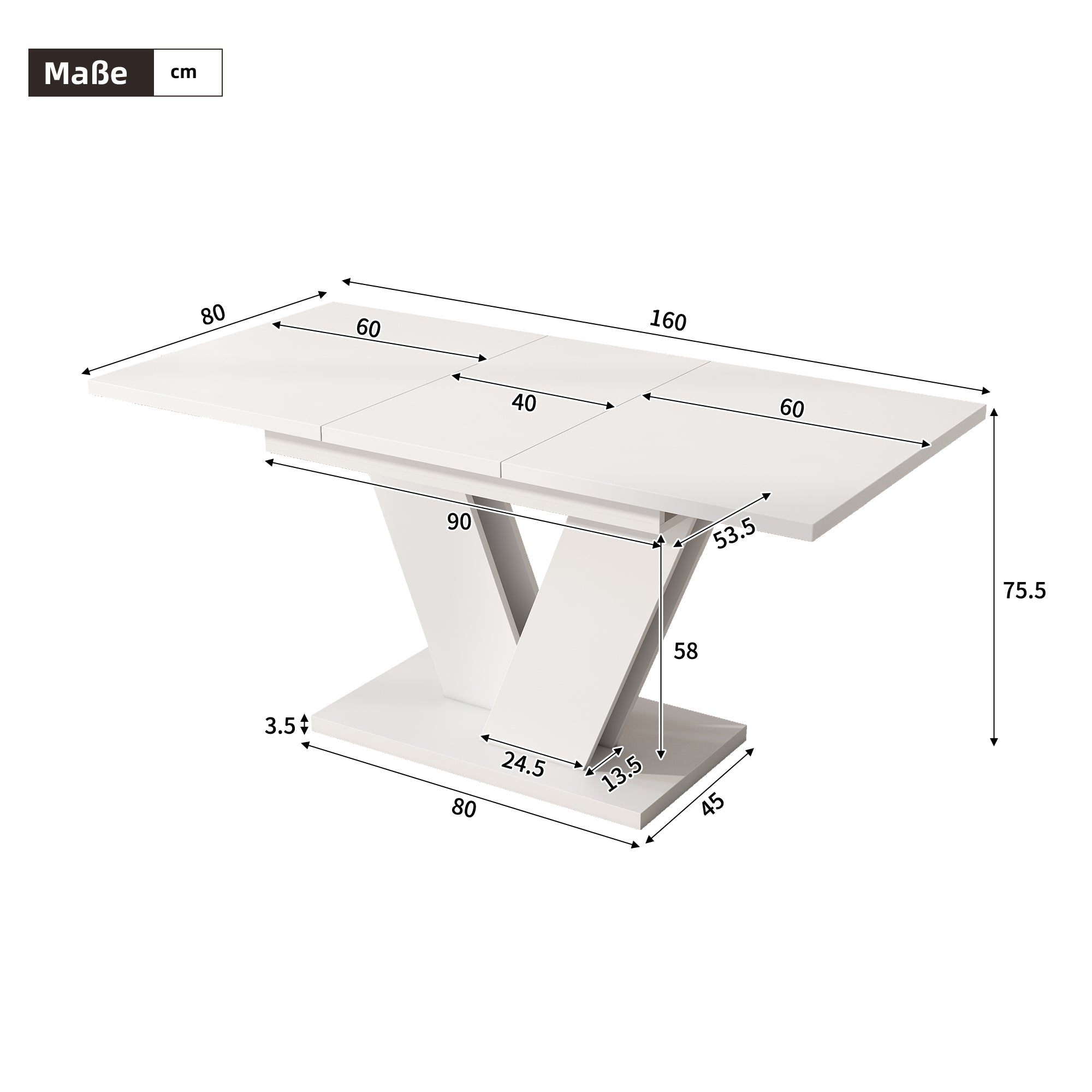 Logidon Uitschuifbare eettafel Wit MDF 160 80 Verdikt blad