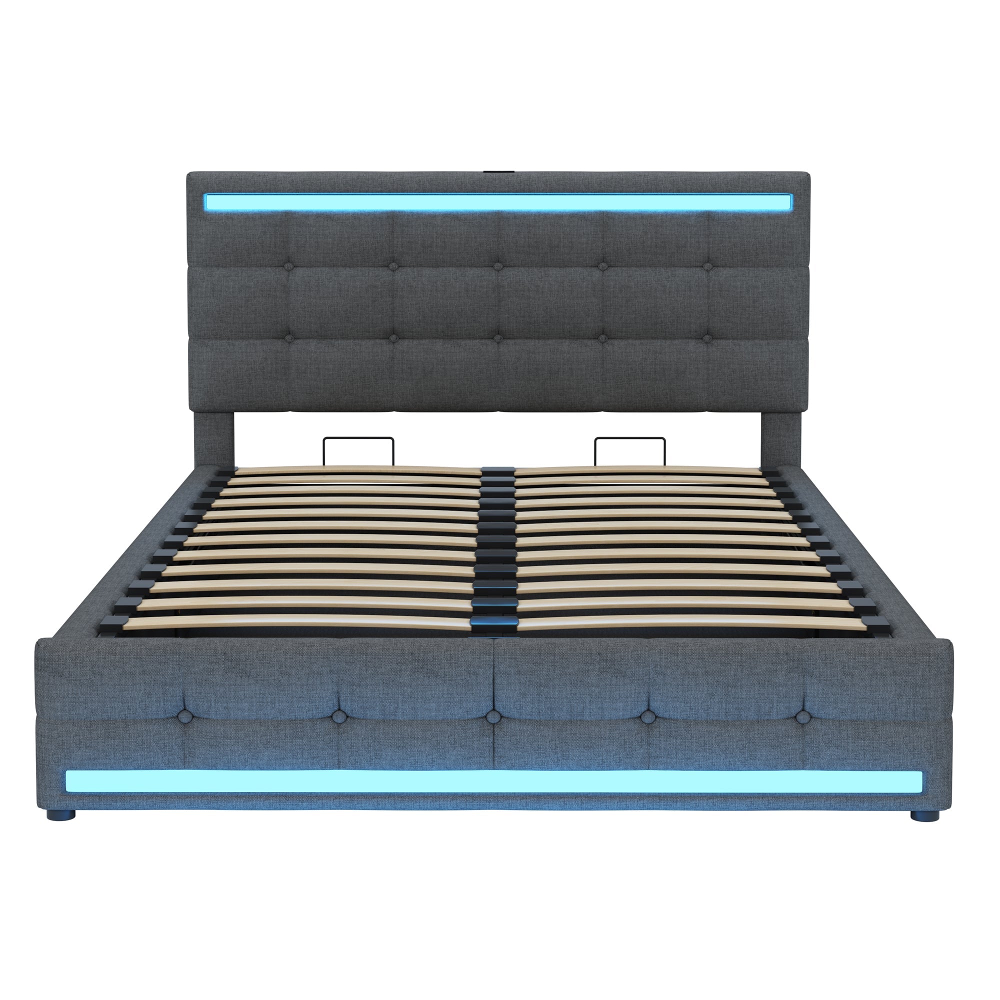 Logidon gestoffeerd bed 140x200 LED, opbergruimte, USB, grijs