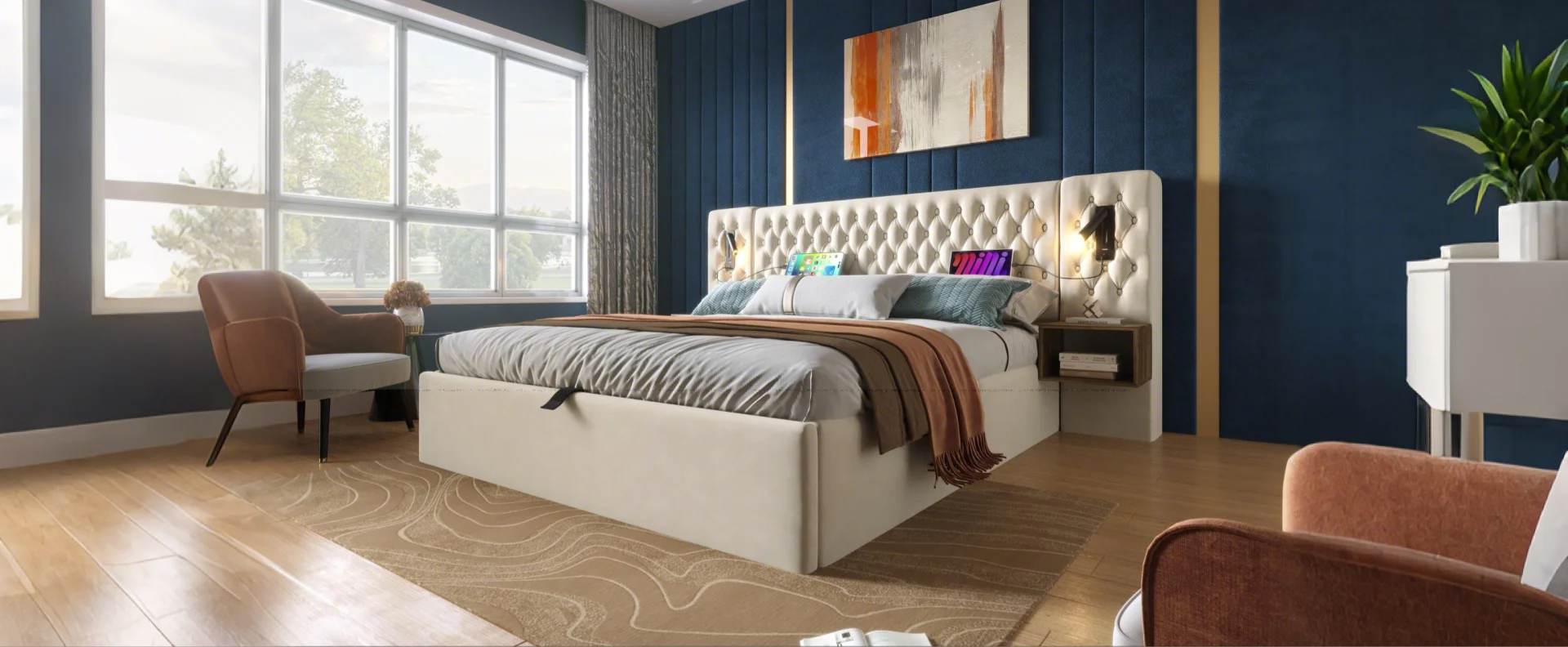 Logidon bedsysteem beige 160x200 cm hydraulisch opbergmatras