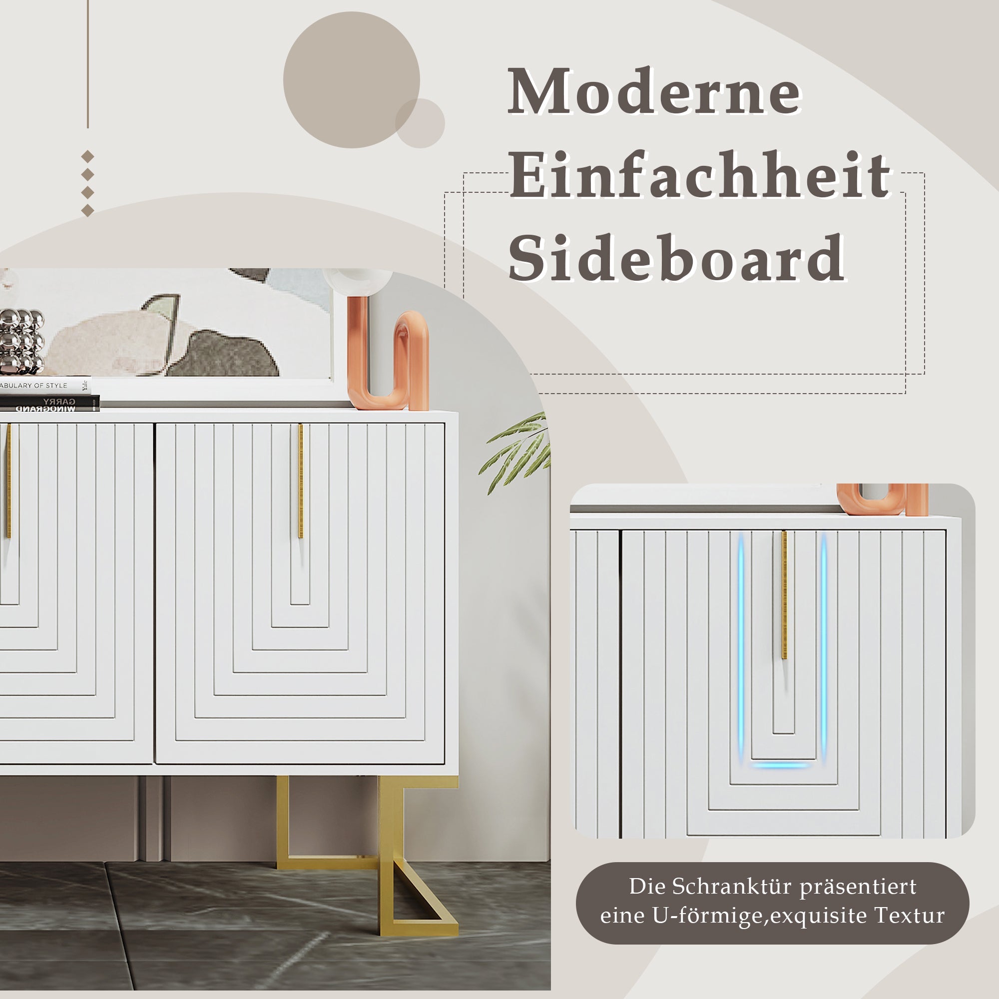 Logidon Dressoir 3 Deuren Met Verstelbare Planken Wit 138 x 40 x 80 cm