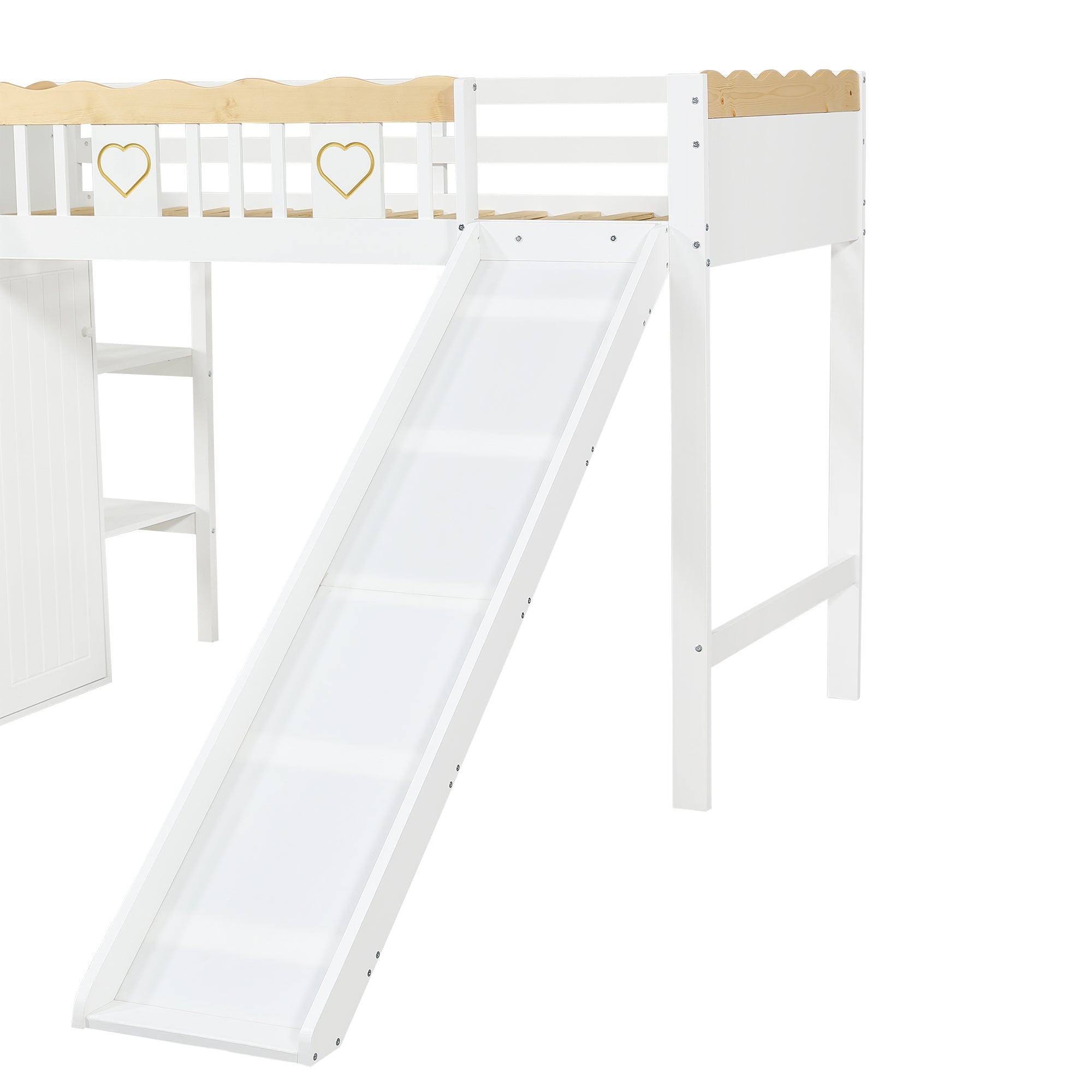 Logidon hoogslaper 90x200 cm met glijbaan en kledingkast wit naturel