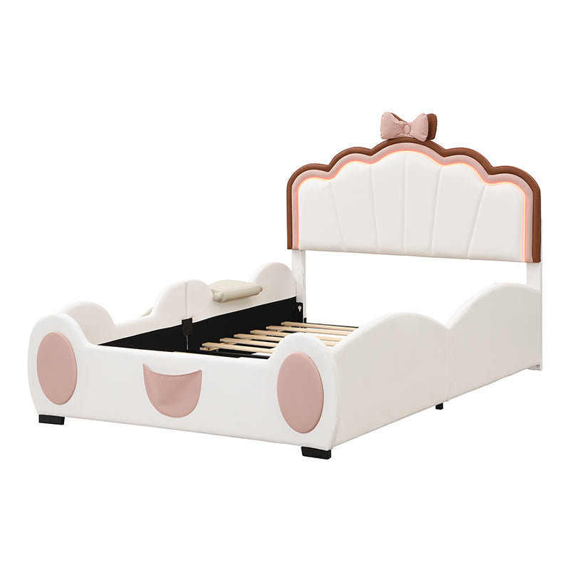 Logidon 90x200 cm Butterfly Bed With LED Color Changing Pink White
