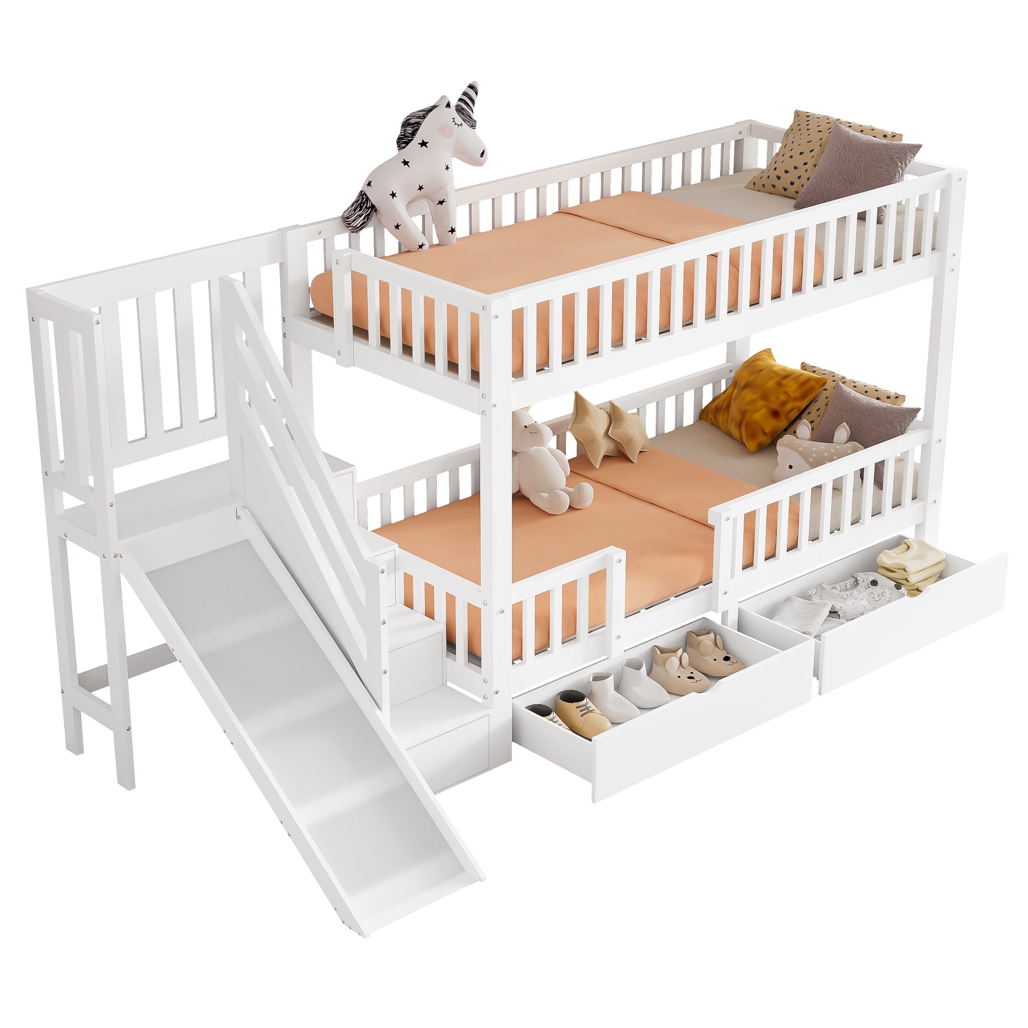 Logidon kinderstapelbed wit 90x200 cm met glijbaan en trap