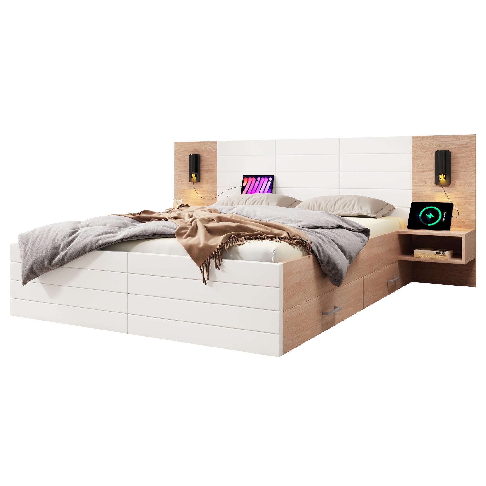 Logidon tweepersoonsbed 160x200 cm in wit eikenhout met 2 laden