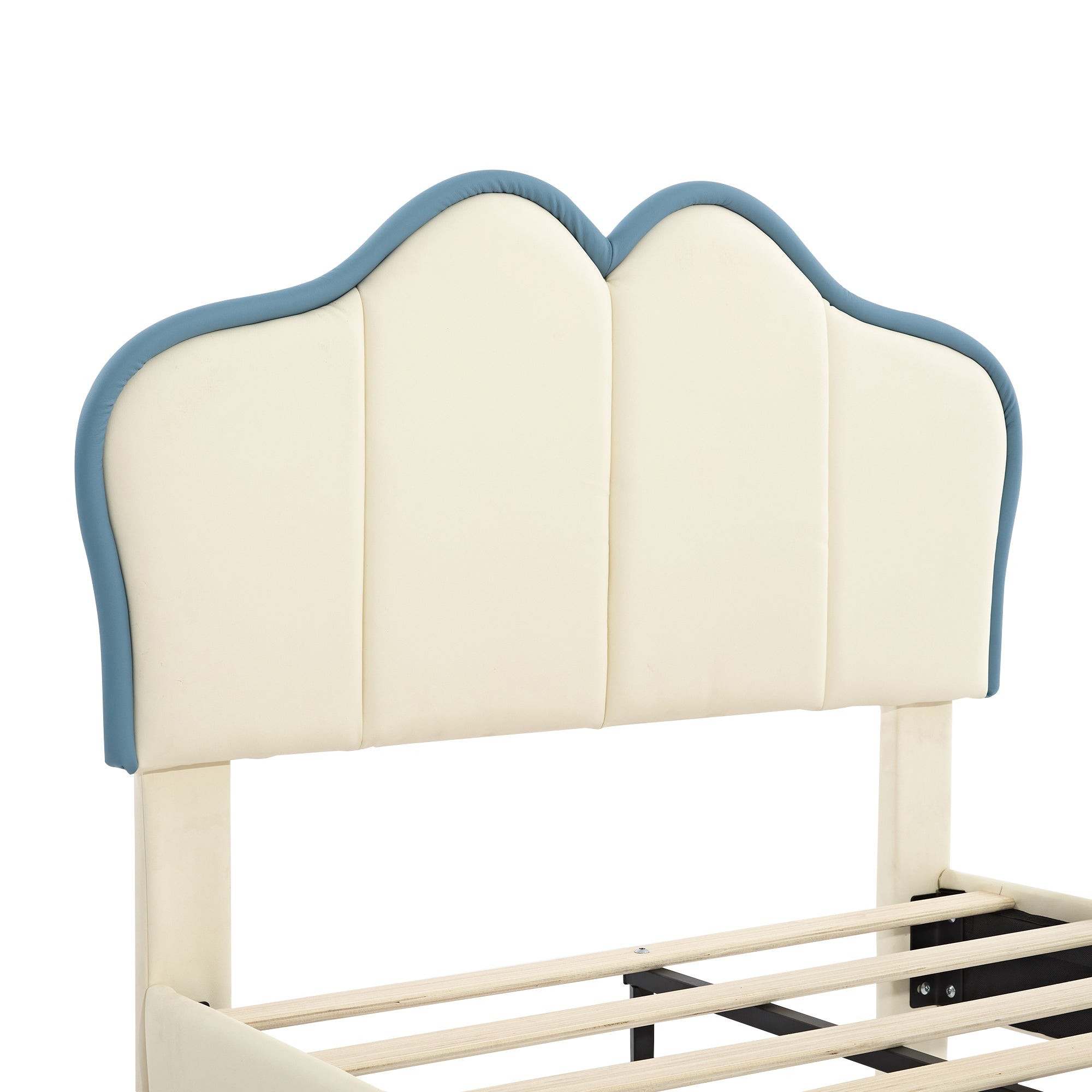 Logidon gestoffeerd bed 90x200 kinderbed wit blauw met zachte beschermranden