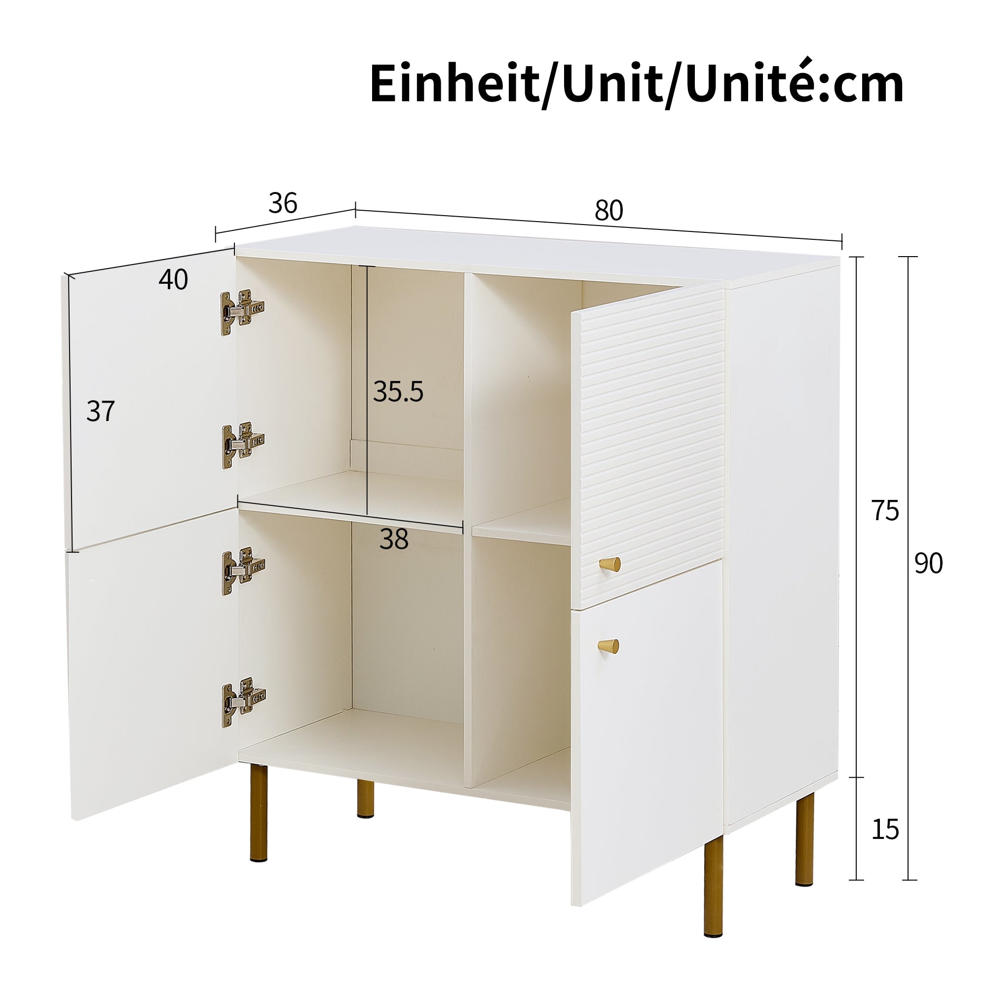 Logidon Wit MDF dressoir 80x36x90 cm zinken handvat stalen poten