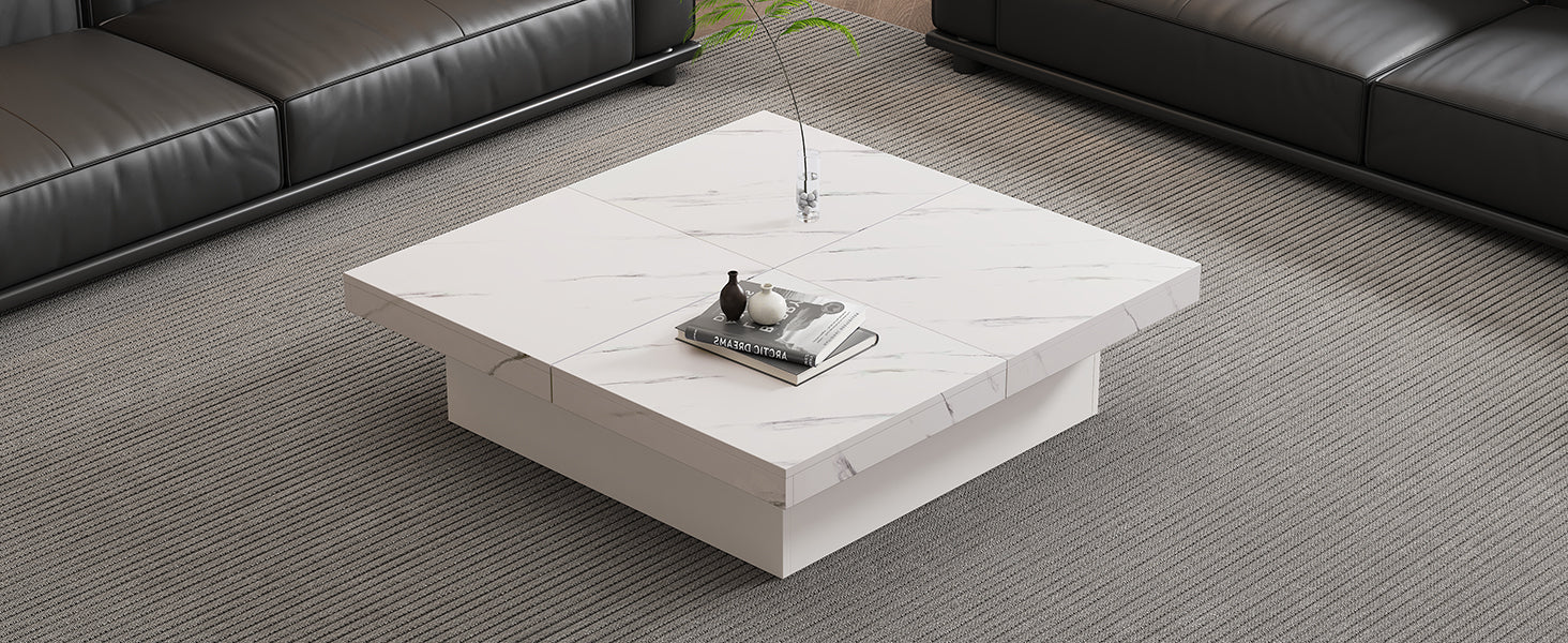 Logidon vierkante salontafel wit marmerlook 90x90x25 cm met lades