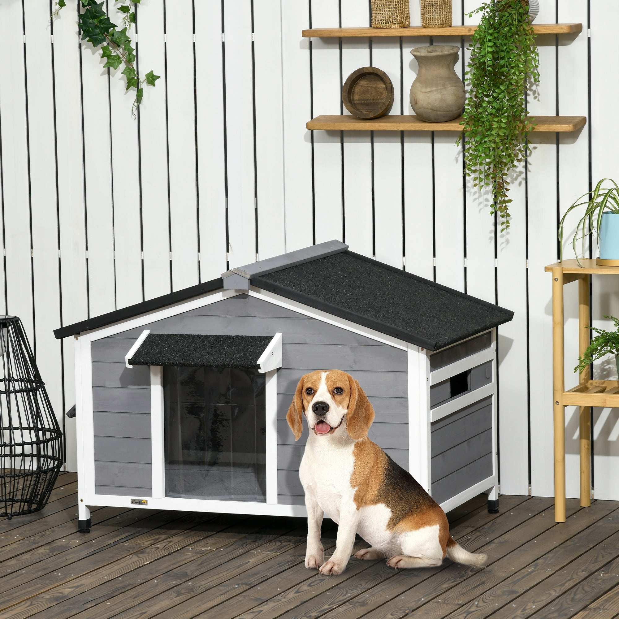 Logidon Hondenkennel van dennenhout Weerbestendige dakopening 109x79x72 cm