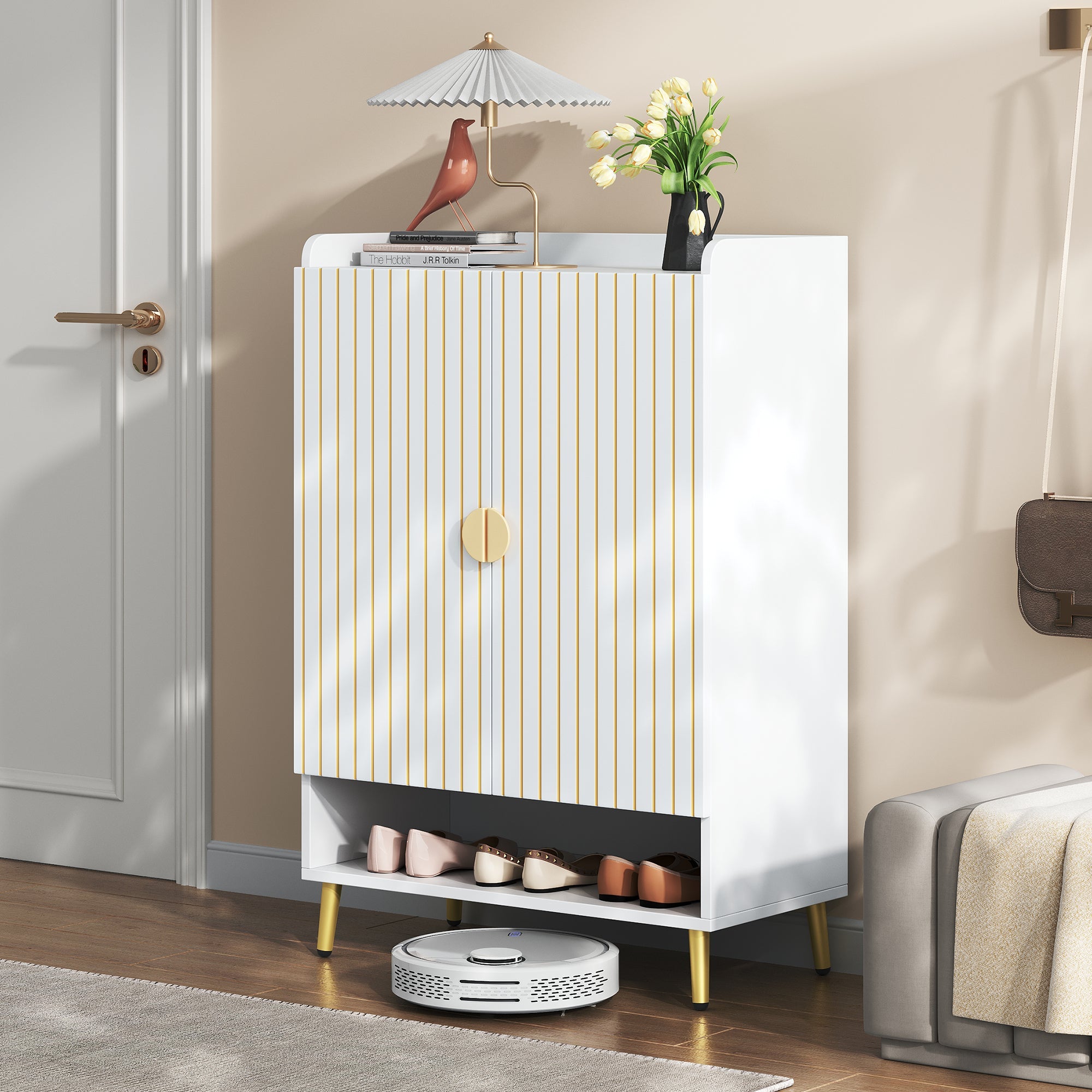 Logidon moderne schoenenkast wit MDF met deuren, 3 niveaus