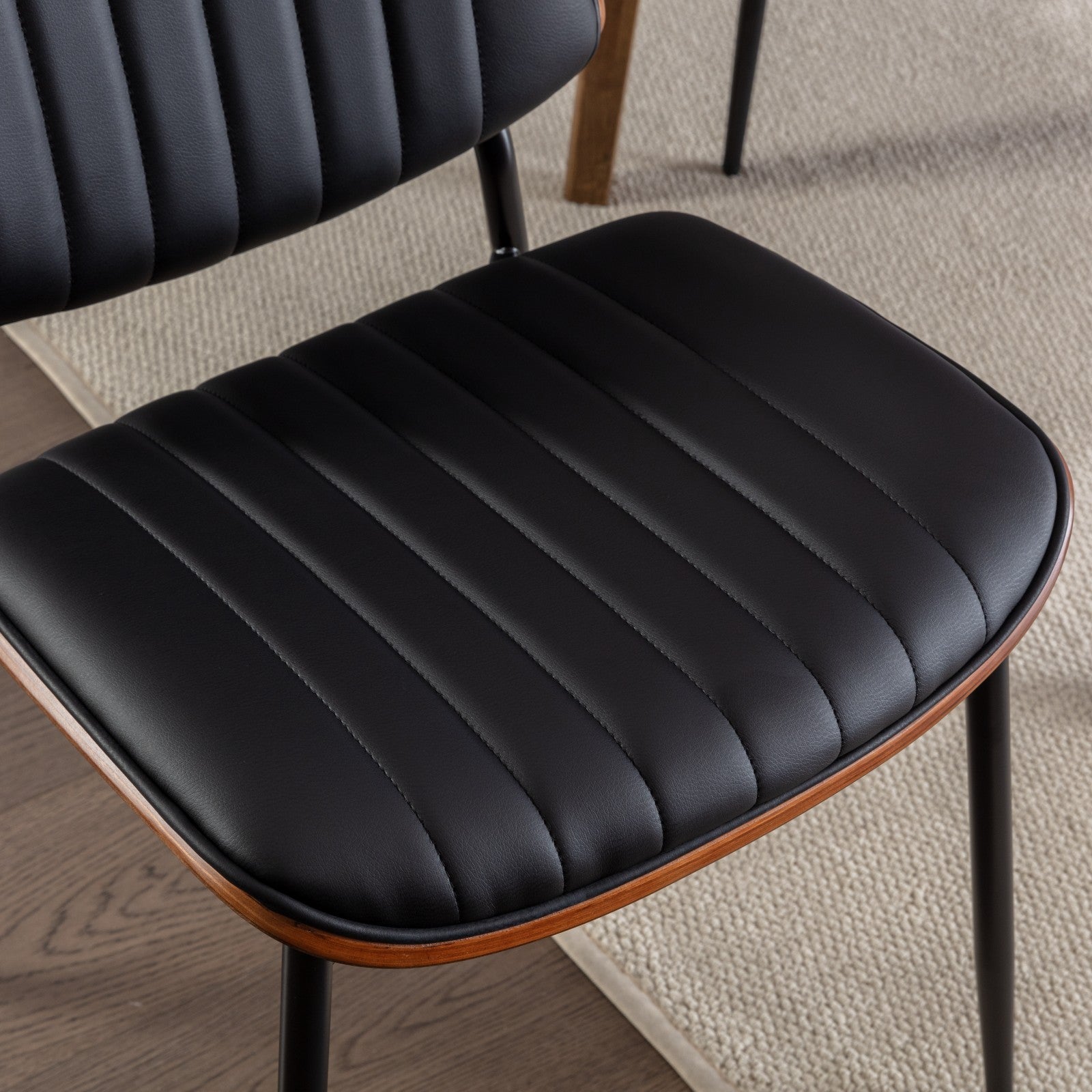 Logidon Eettafel Stoelenset 2 Mid Century Retro Kunstleer Zwart PU