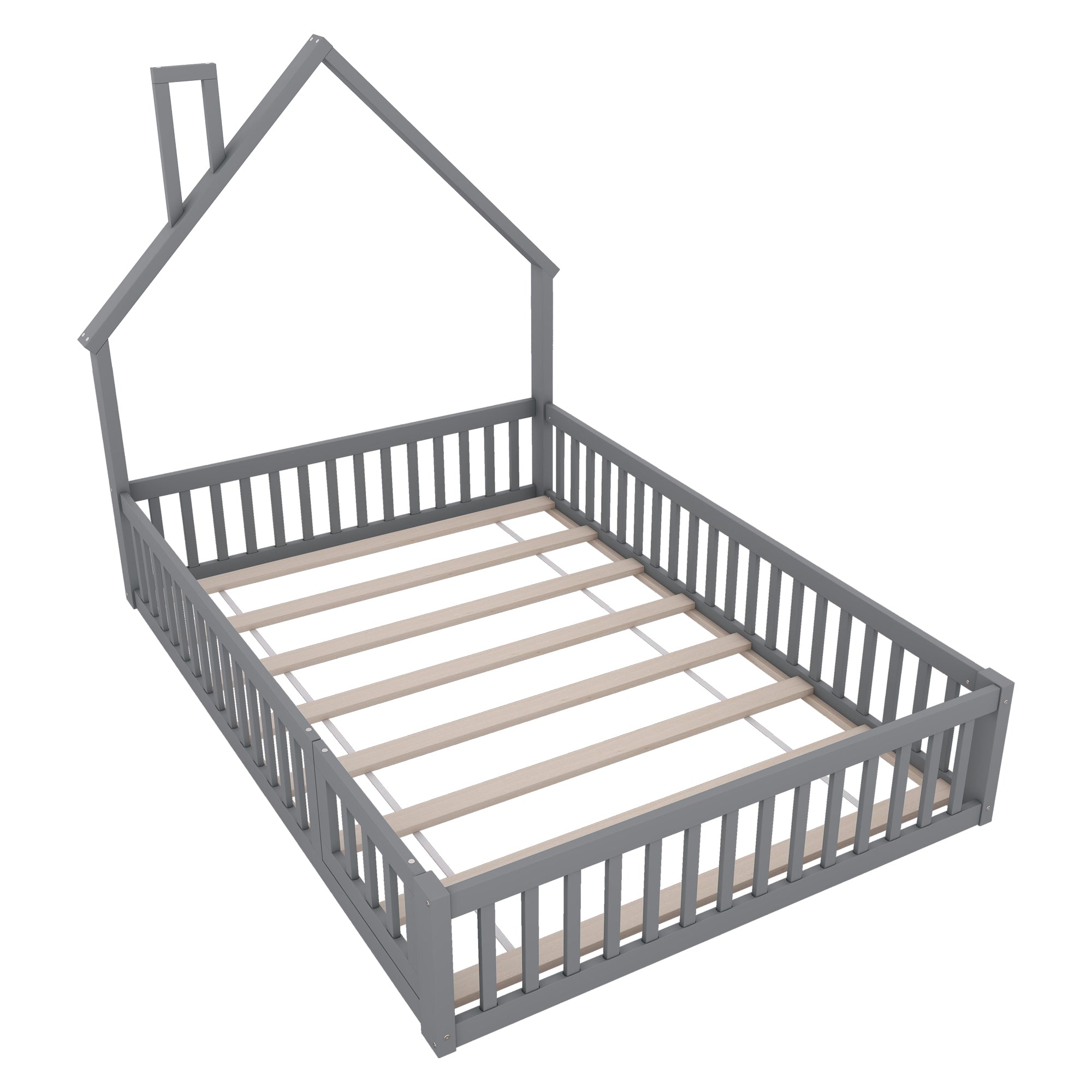 Logidon gestoffeerd bed 140x200 grijs kinderbed in schouwvorm