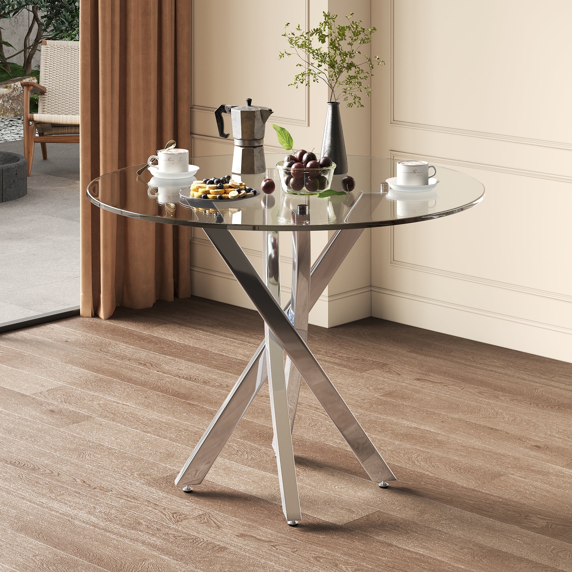 Logidon Dining Table Set Glass 80x80 cm Tempered Glass 2 Chairs Gray Silver