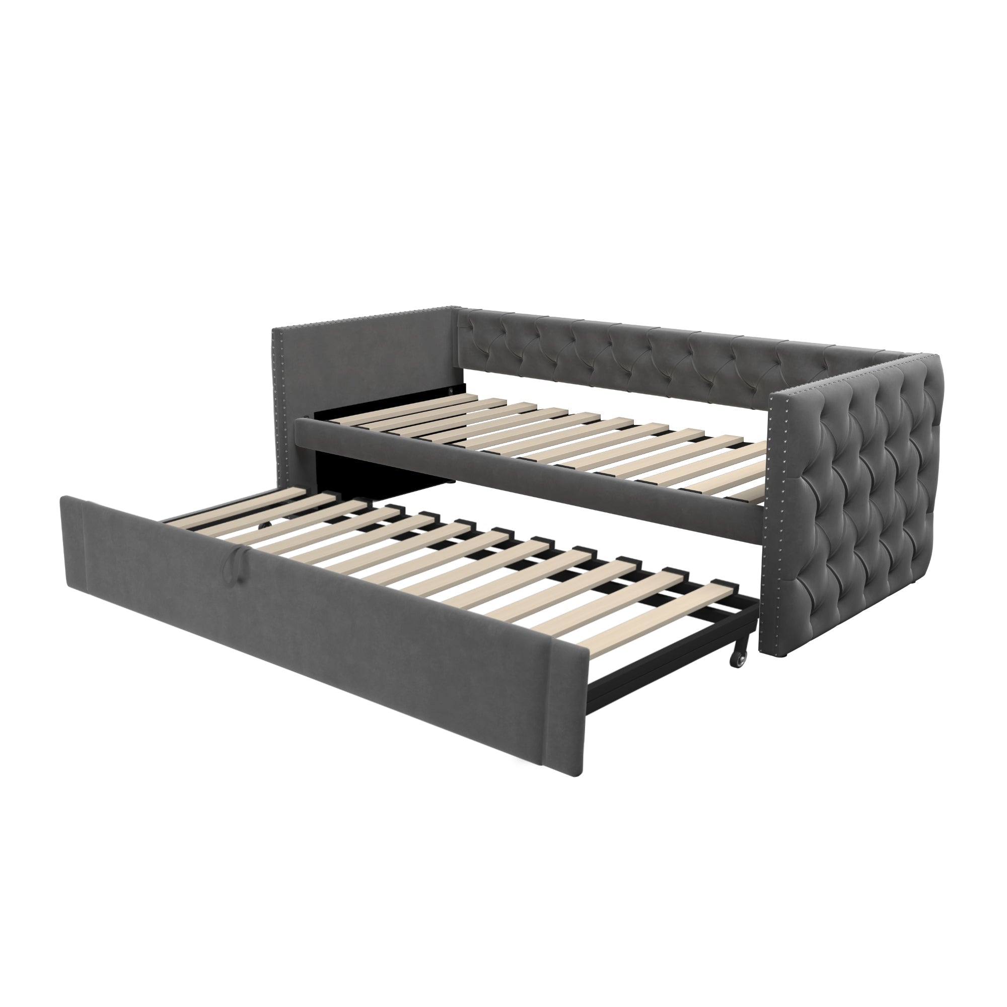 Logidon gestoffeerd bed uitschuifbare slaapbank 90x200 grijs met lattenbodem