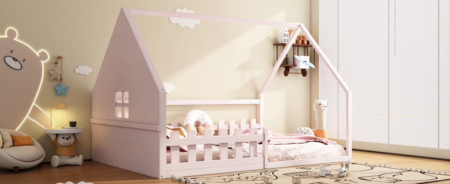 Logidon vlakbed 140x200 cm roze kinderbed met railing
