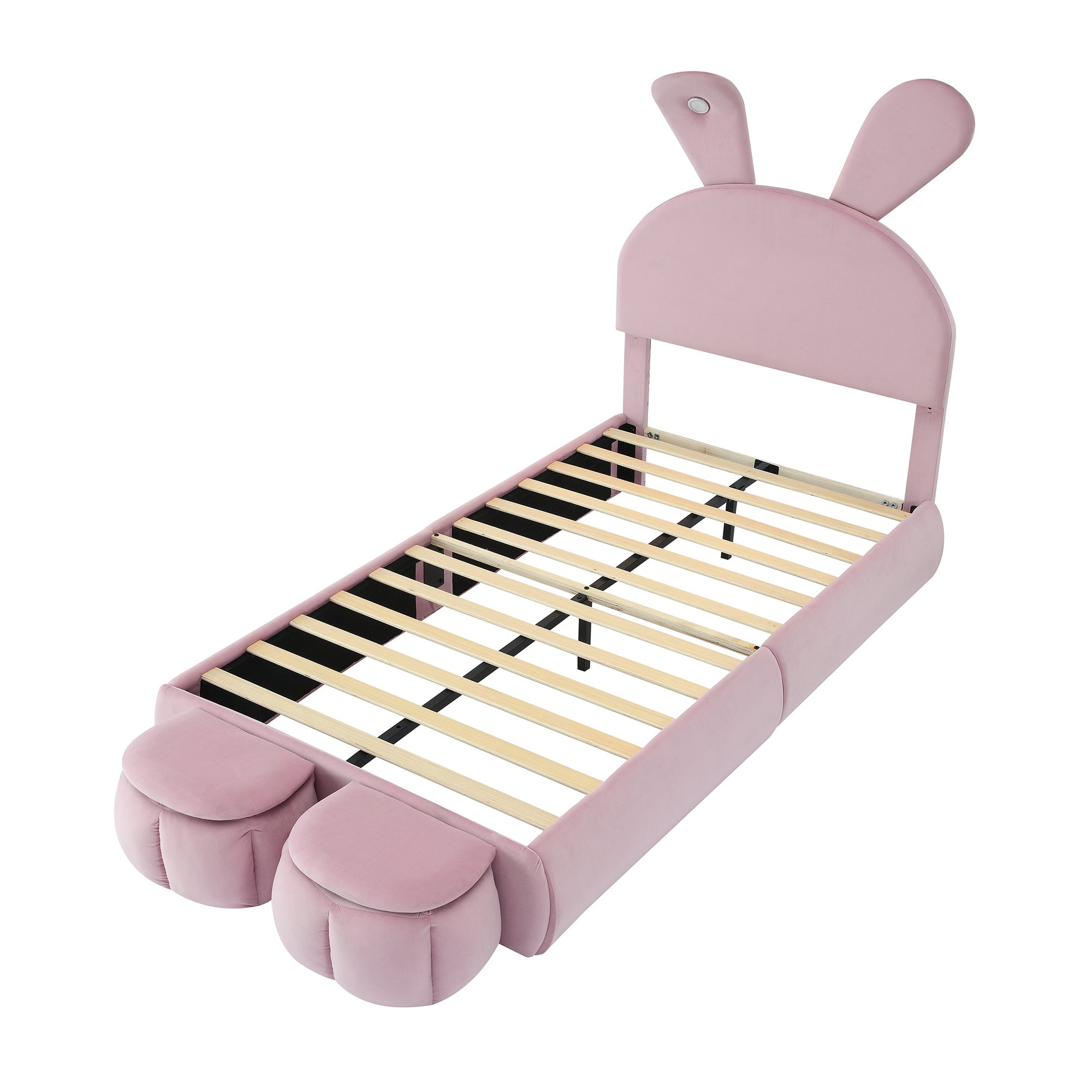 Logidon Upholstered Bed Rabbit Ears Pink 90x200 cm With Adjustable Brightness