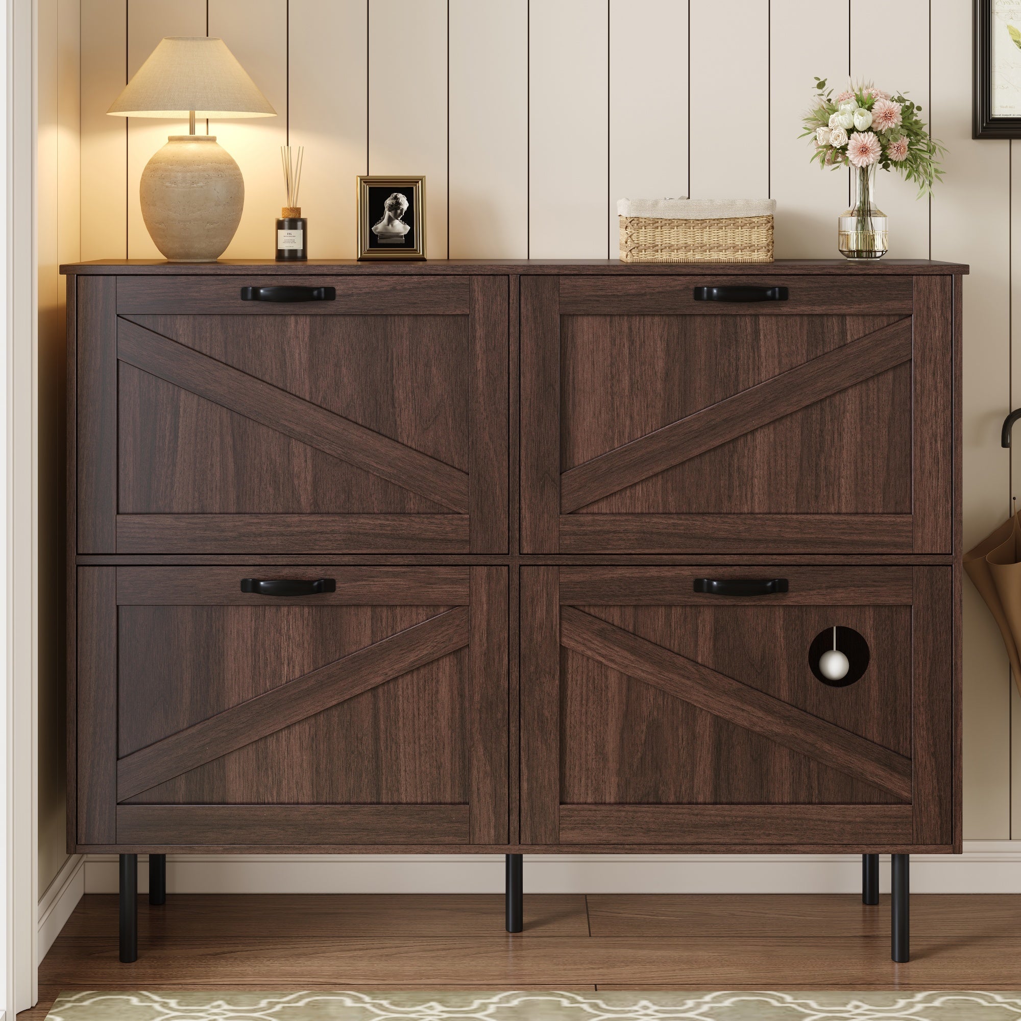 Logidon smalle schoenenkast 120x28x92 cm walnoot bruin 4 deuren