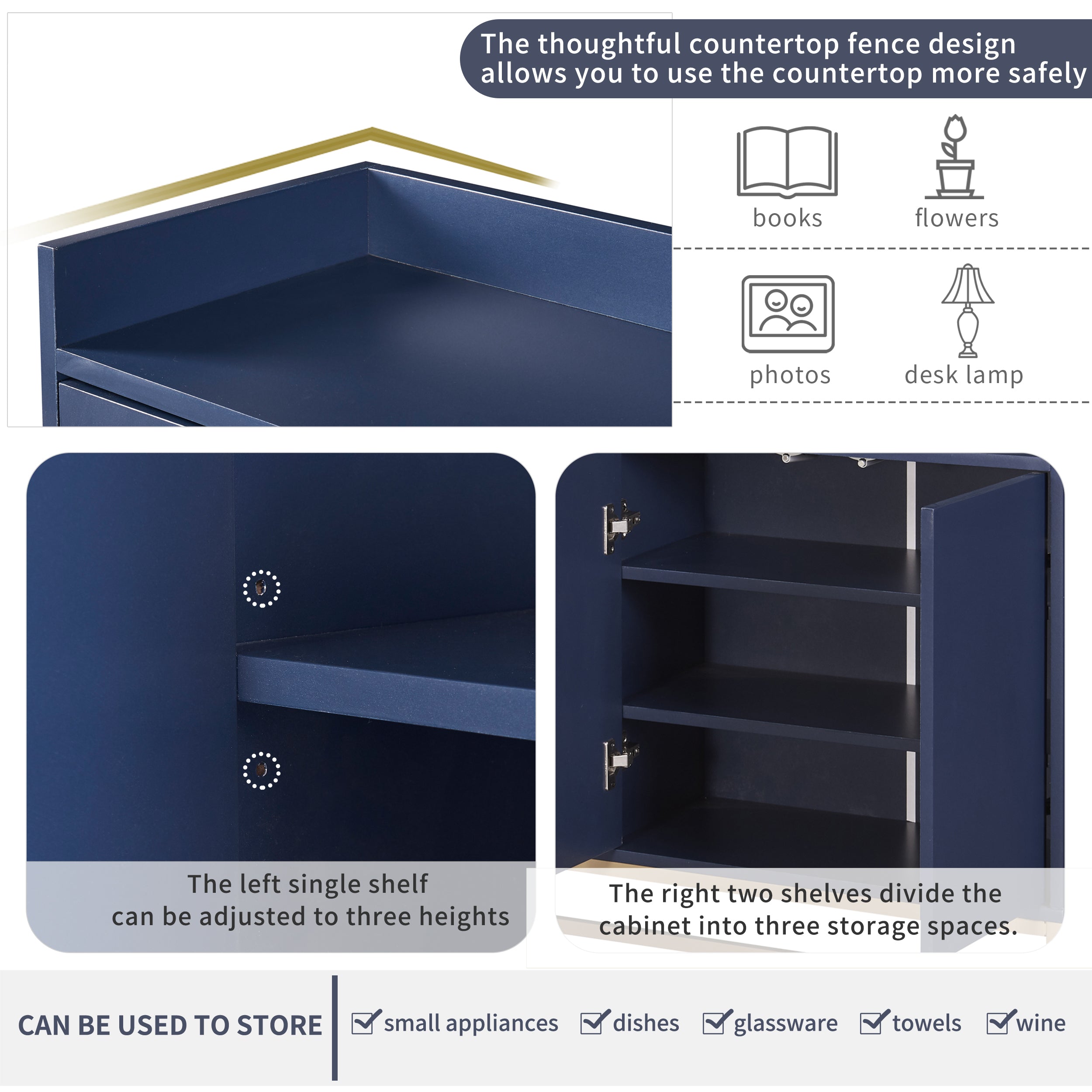 Logidon dressoir marineblauw 120x30x80 cm 4-deurs greeploos