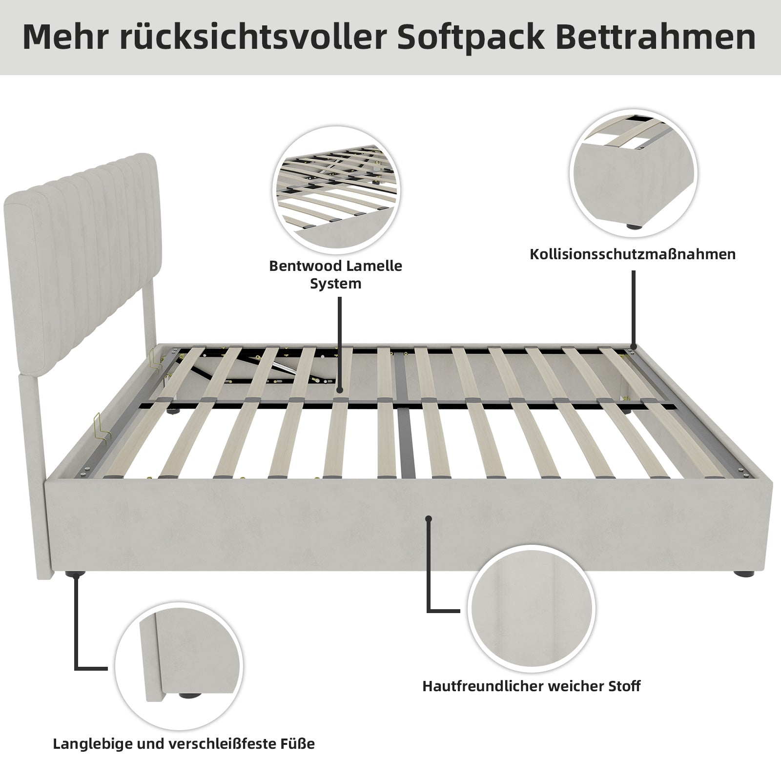Logidon 160x200 cm gewatteerd bed beige met gasveer opbergruimte