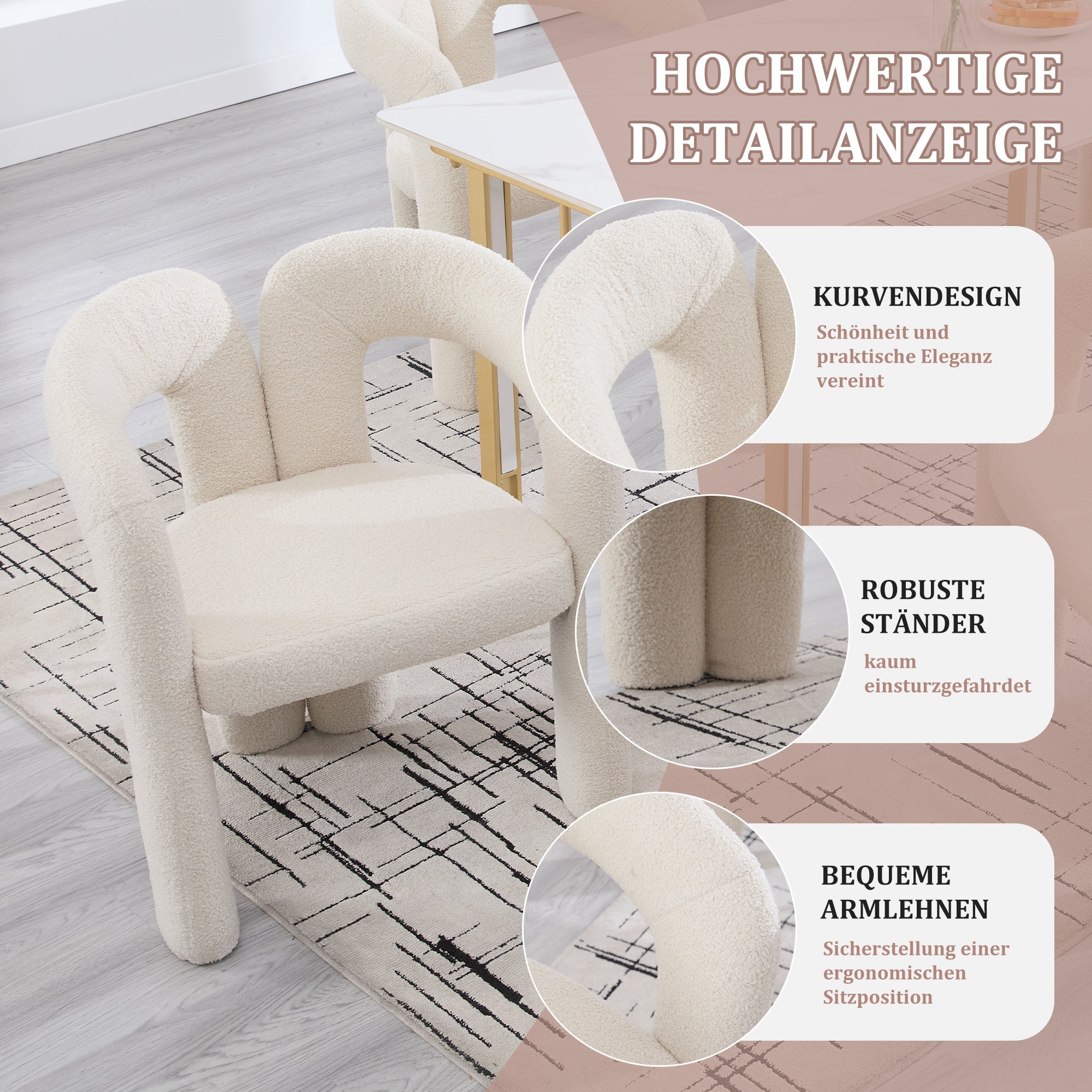 Logidon Premium Ergonomische Fauteuil Teddy Fluweel Beige Set 2
