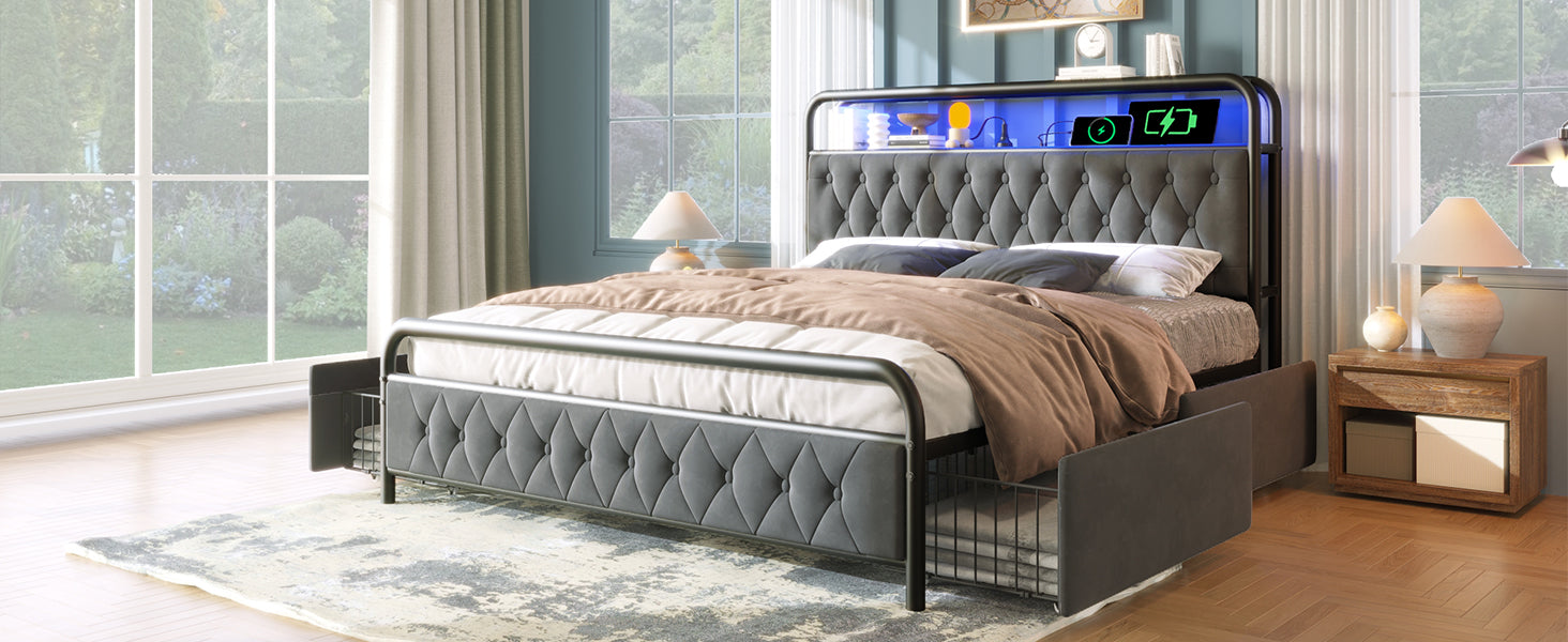Logidon gestoffeerd bed 140x200 tweepersoonsbed met USB C oplaadfunctie fluweelgrijs