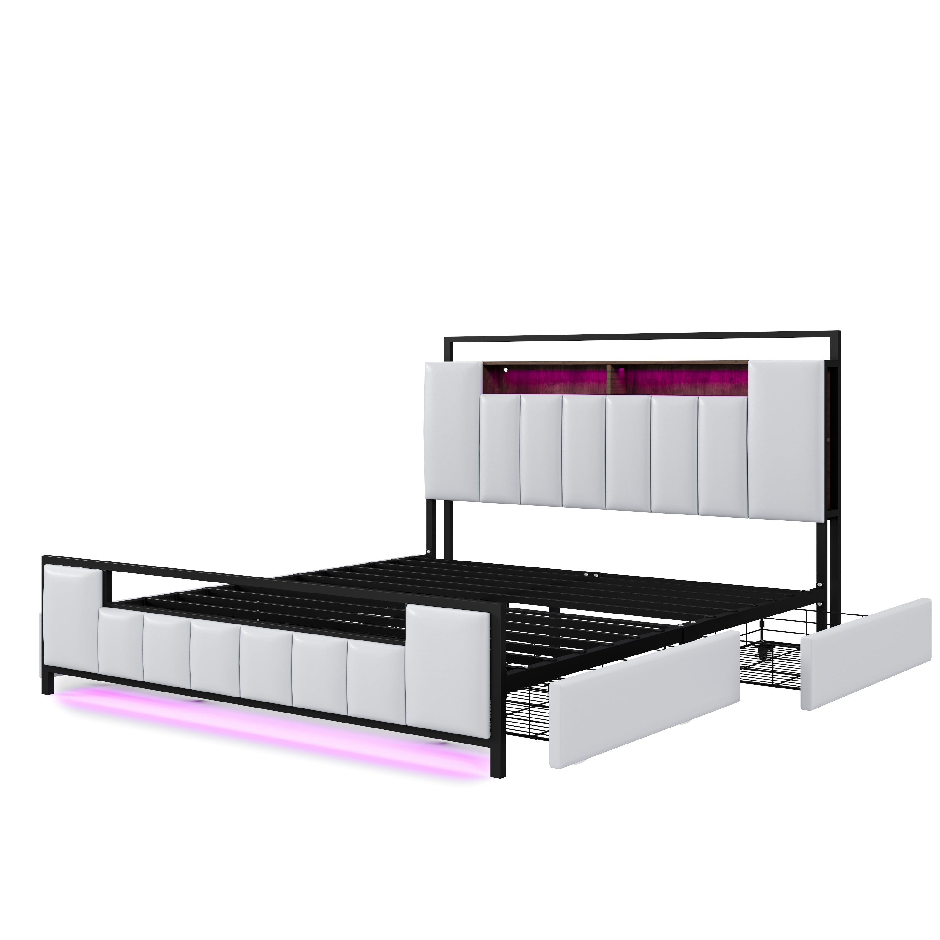 Logidon gestoffeerd bed 160x200 cm beige kunstleer met LED en USB
