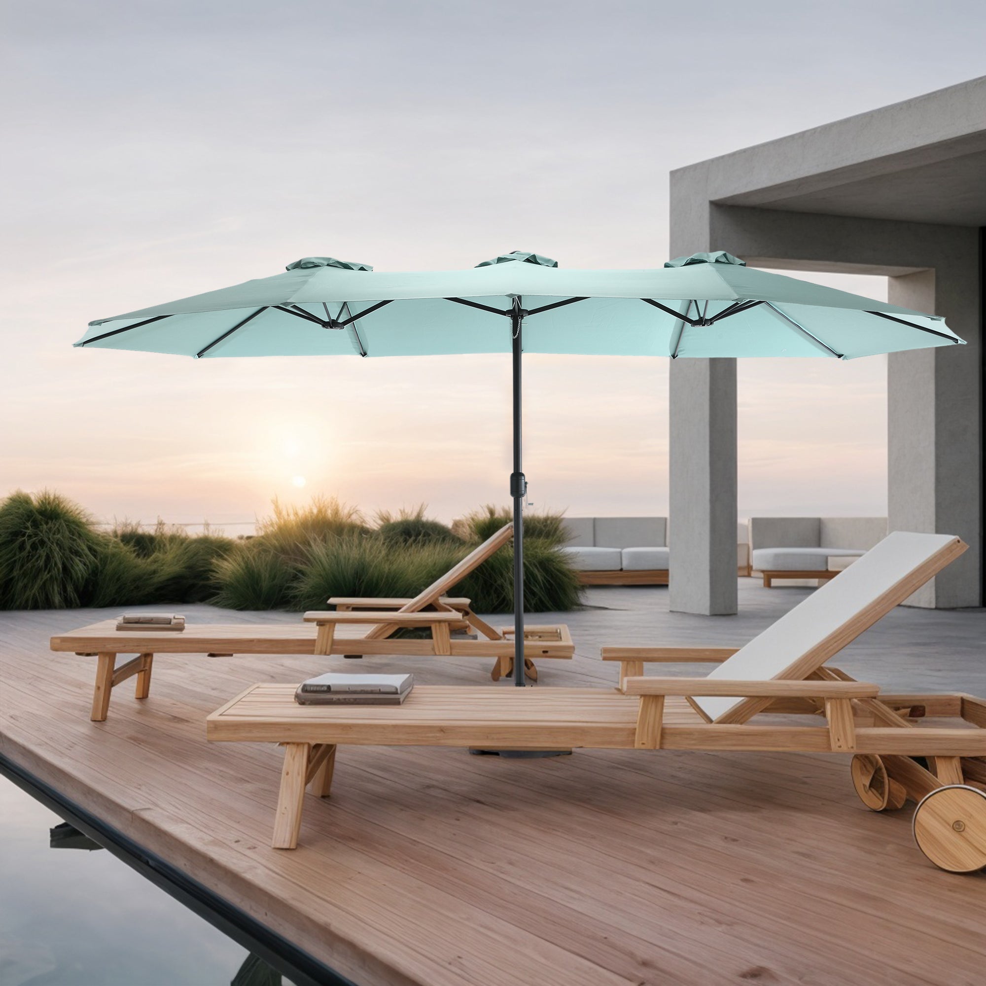 Logidon 4,5 m dubbelzijdige rechthoekige parasol met slinger lichtgroen
