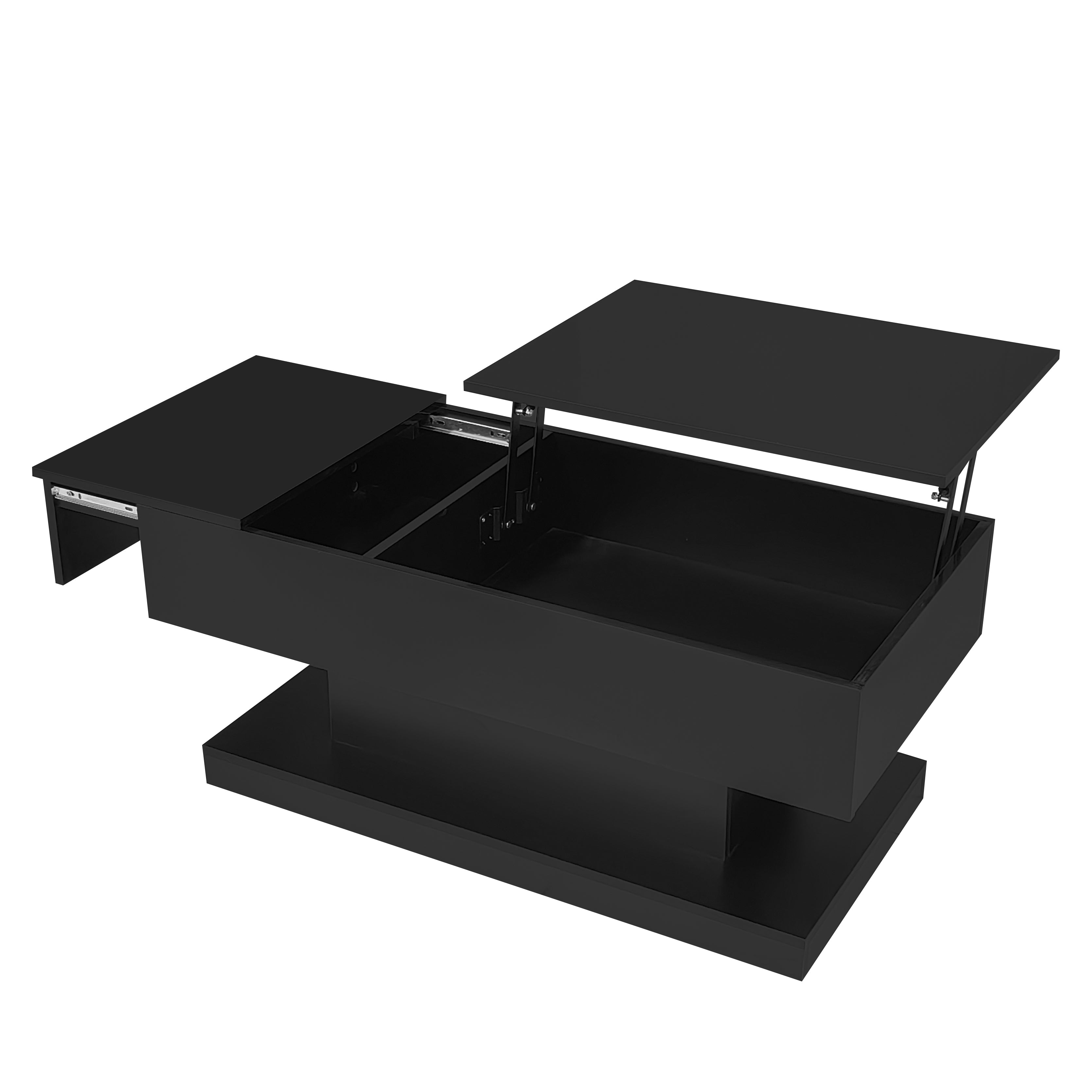 Logidon hoogglans liftsalontafel zwart 100x50x45 cm LED-verlichting