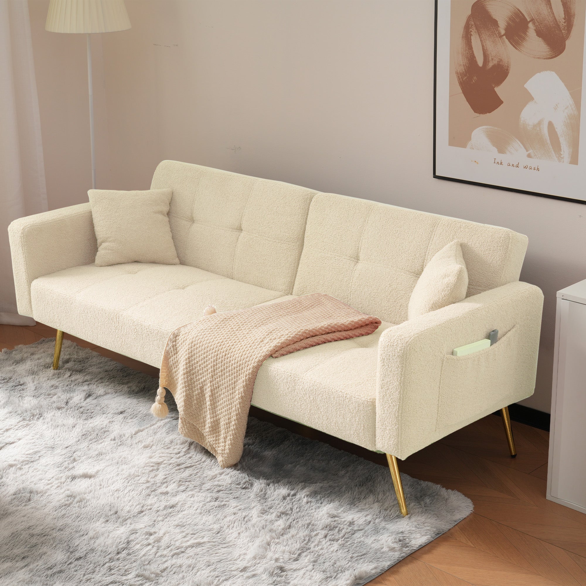 Logidon slaapbank met bedfunctie en gouden poten beige