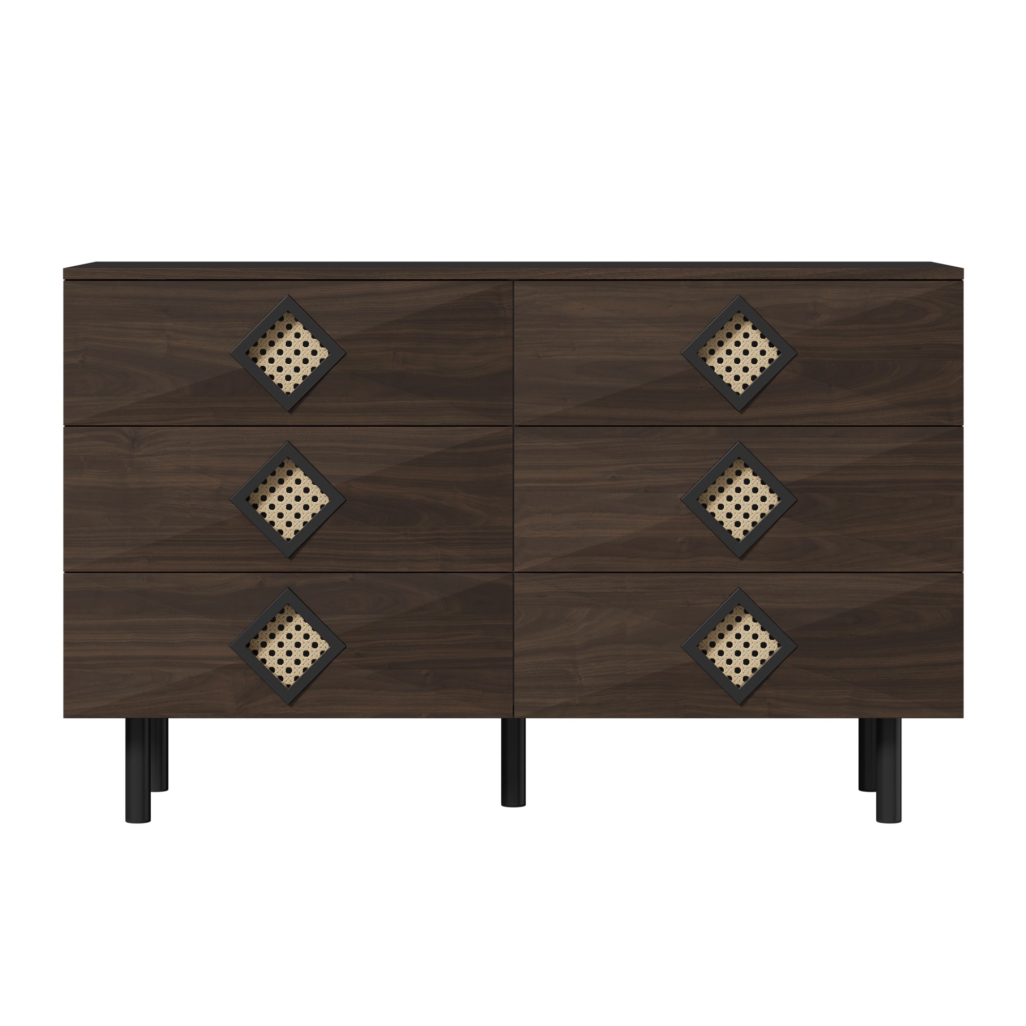Logidon Elegante kaptafel met 6 laden, walnoot met rotan handvat