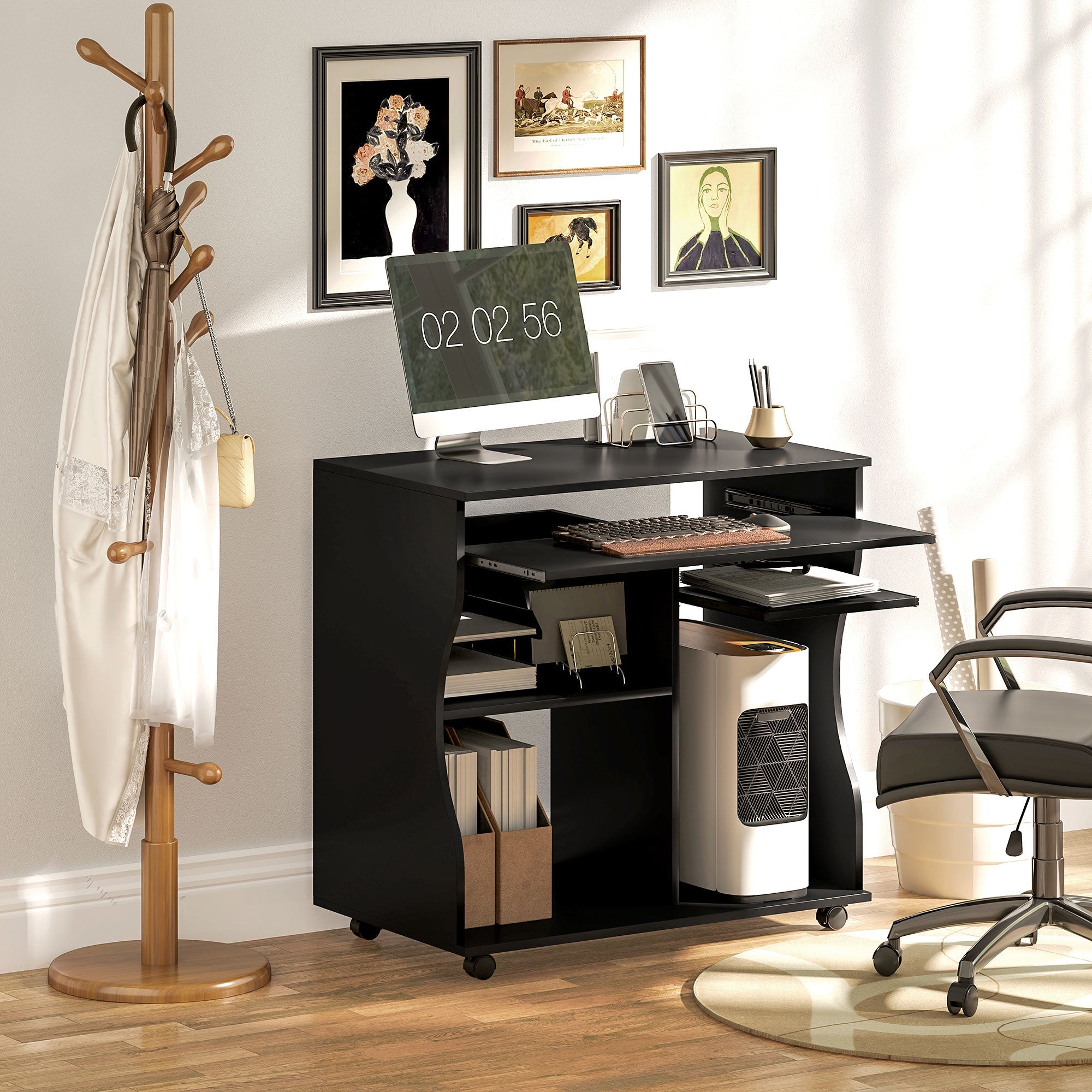 Logidon computertafel zwarte wielen toetsenbordplank 80 x 48 x 75 cm