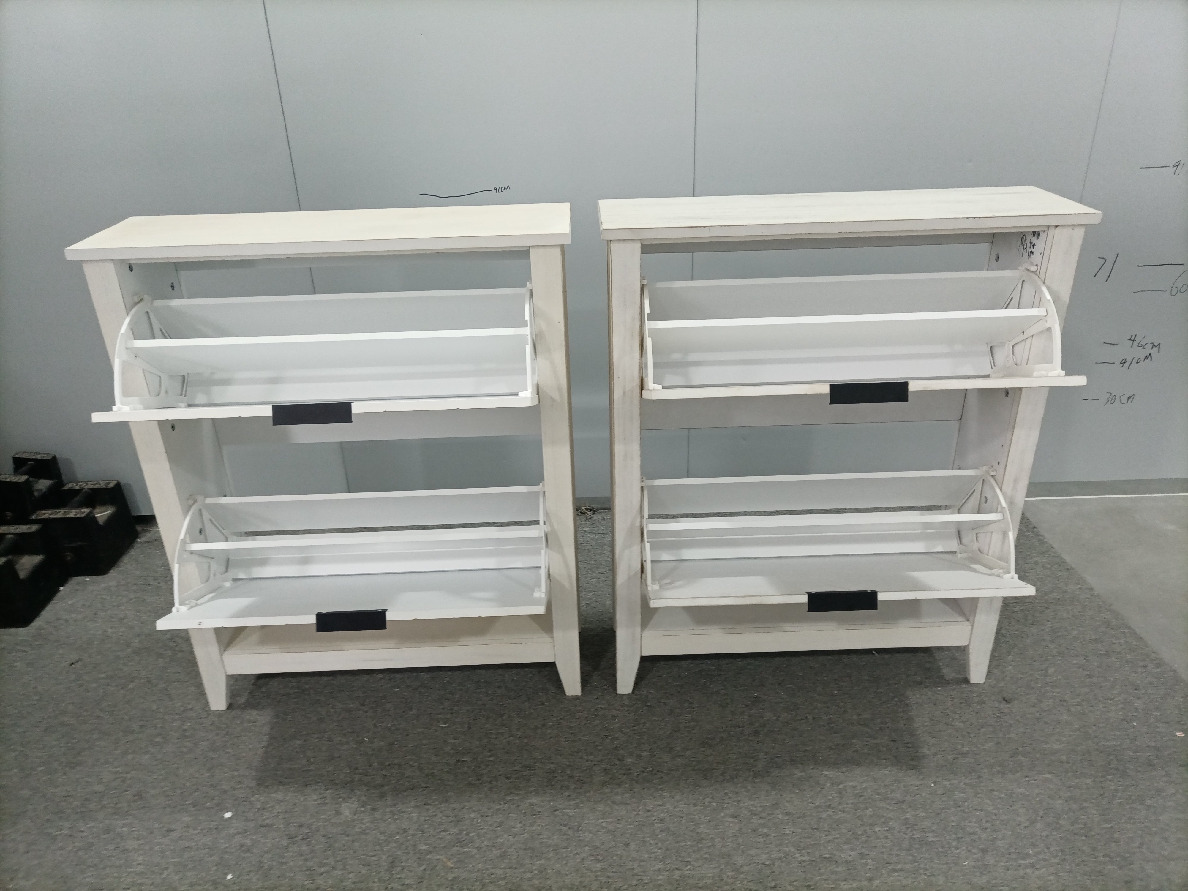 Logidon 80 cm vintage schoenenkast wit met 2 inklapbare lades