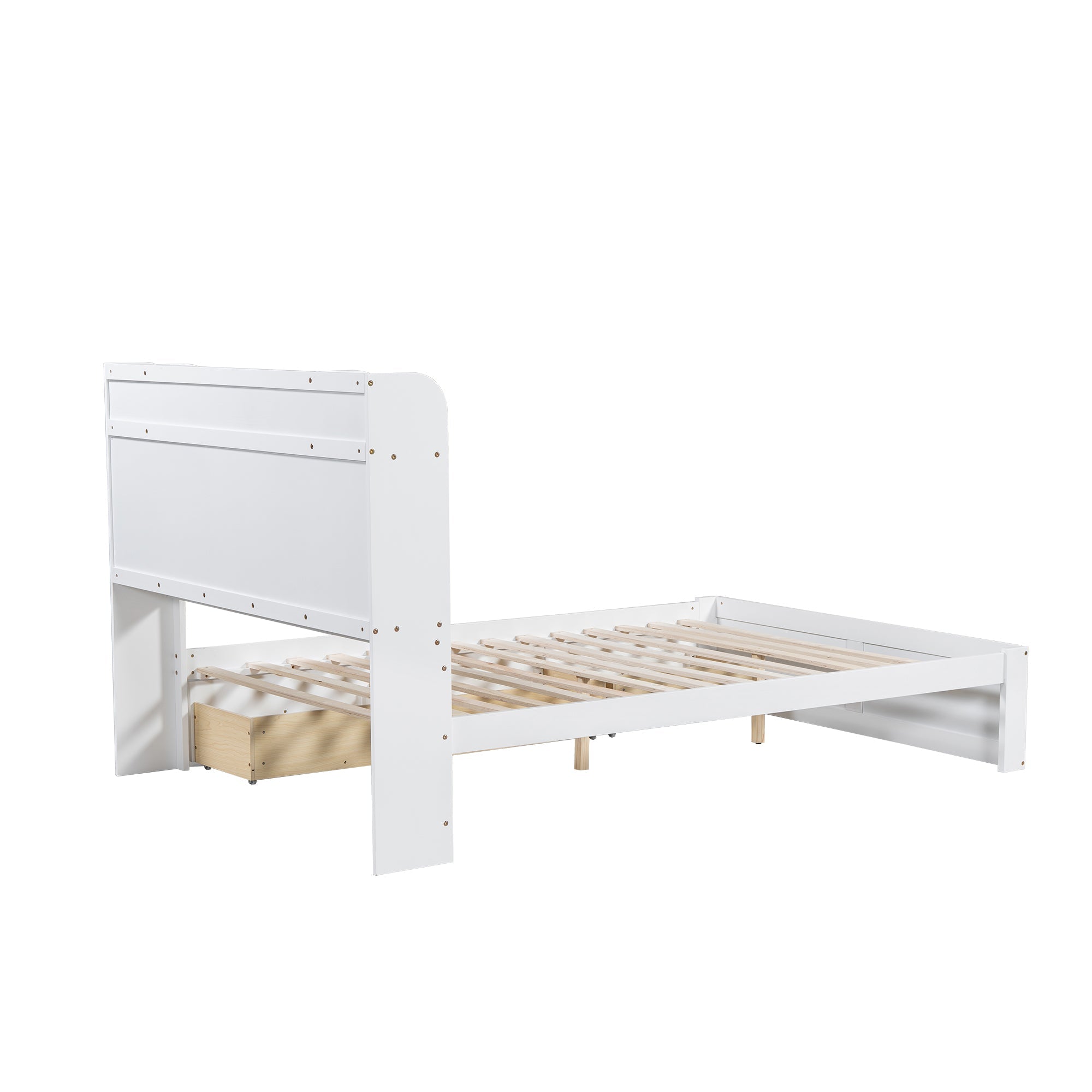 Logidon tweepersoonsbed witgrijs 140x200 cm plank drie lades op wielen