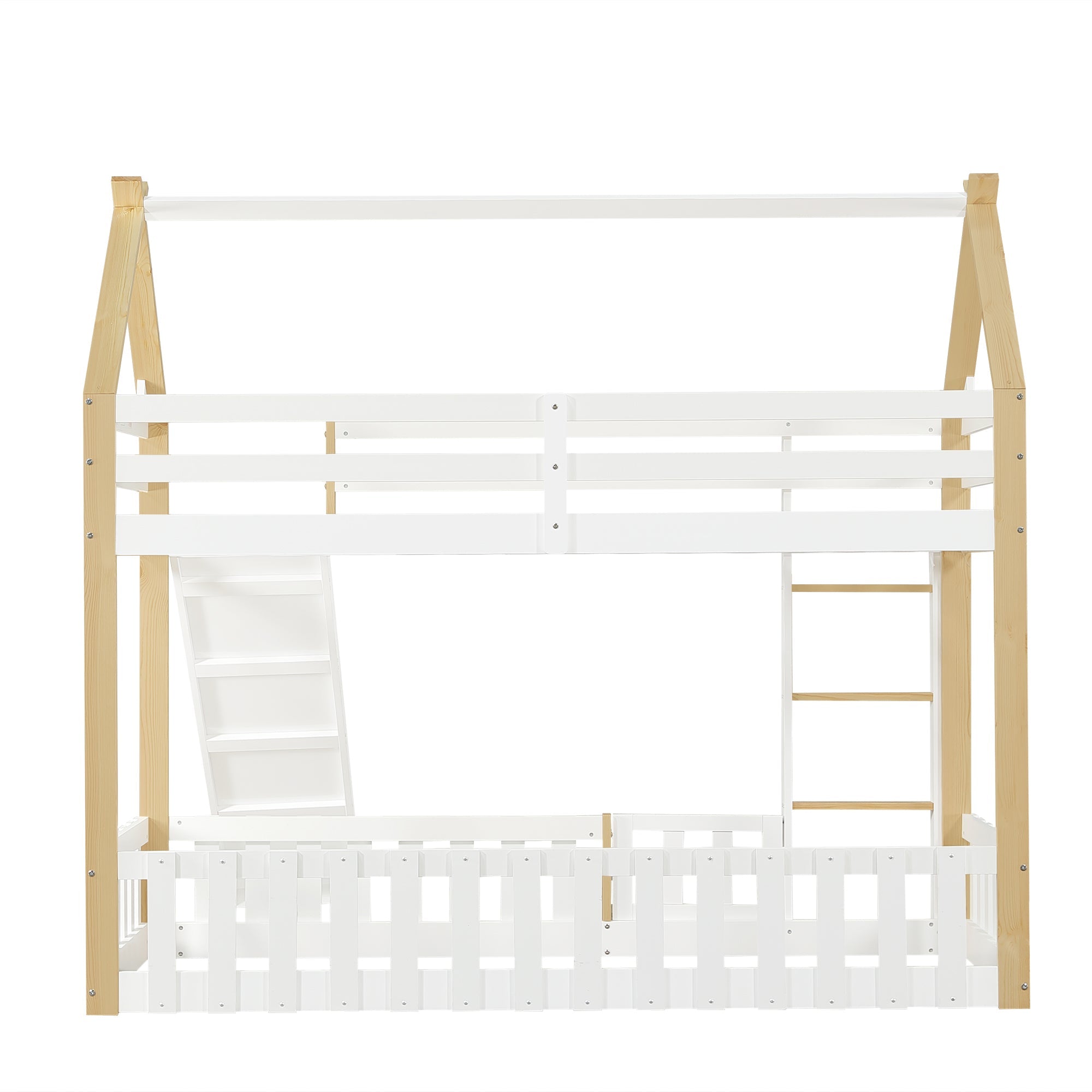 Logidon stapelbed met dakvorm en glijbaan 90x200 cm wit naturel