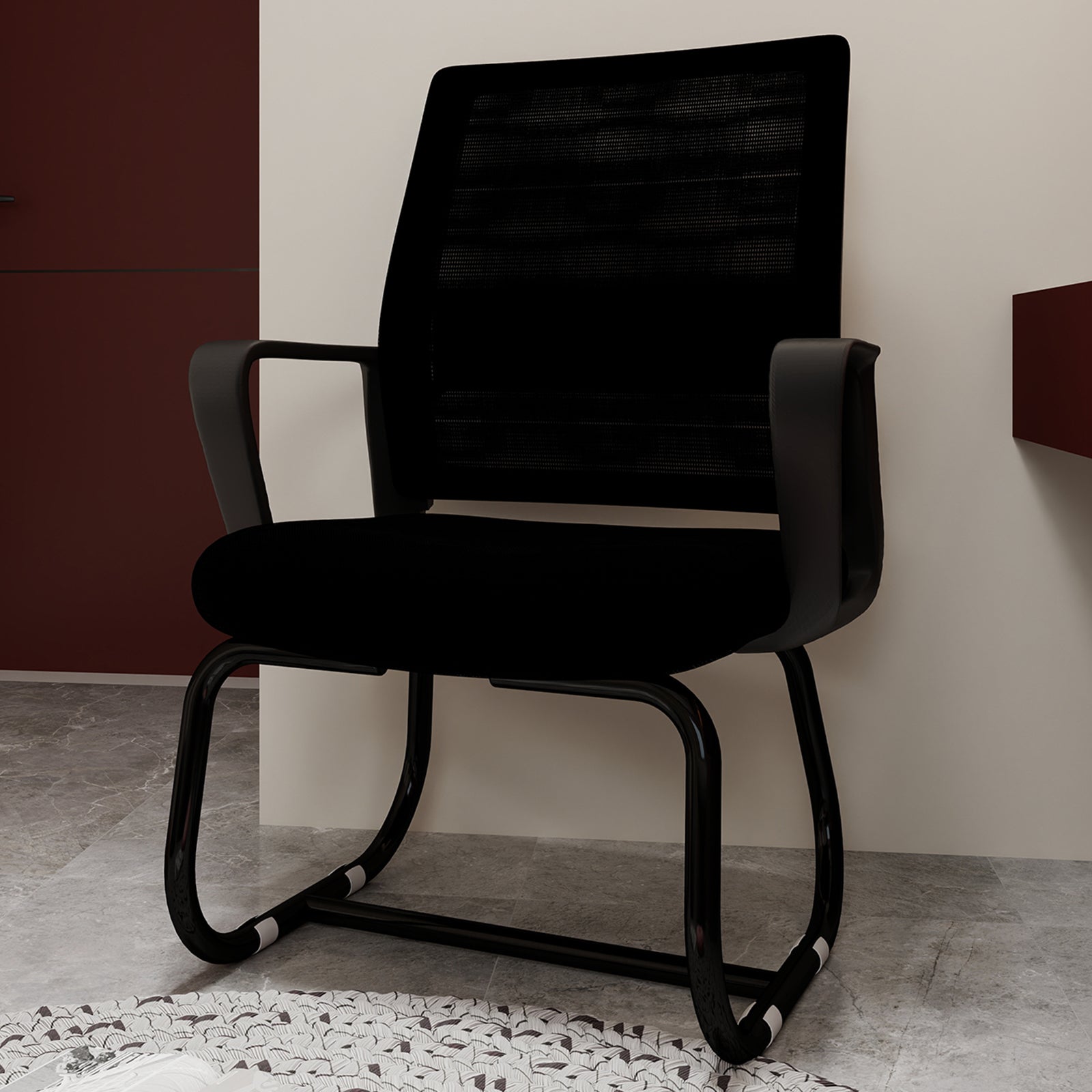 Logidon Minimalistische Bureaustoel Metalen Frame Mesh Rug Zwart
