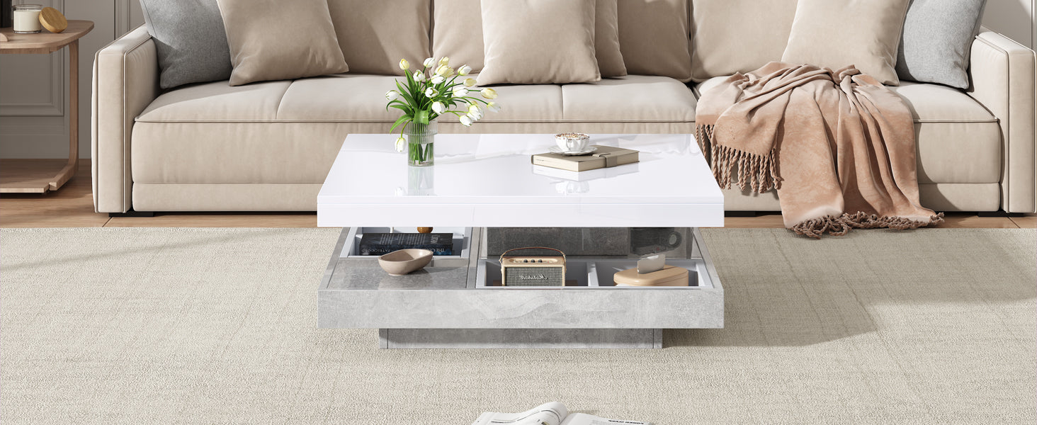 Logidon 360 graden draaibare salontafel 70x70x36 cm wit hoogglans