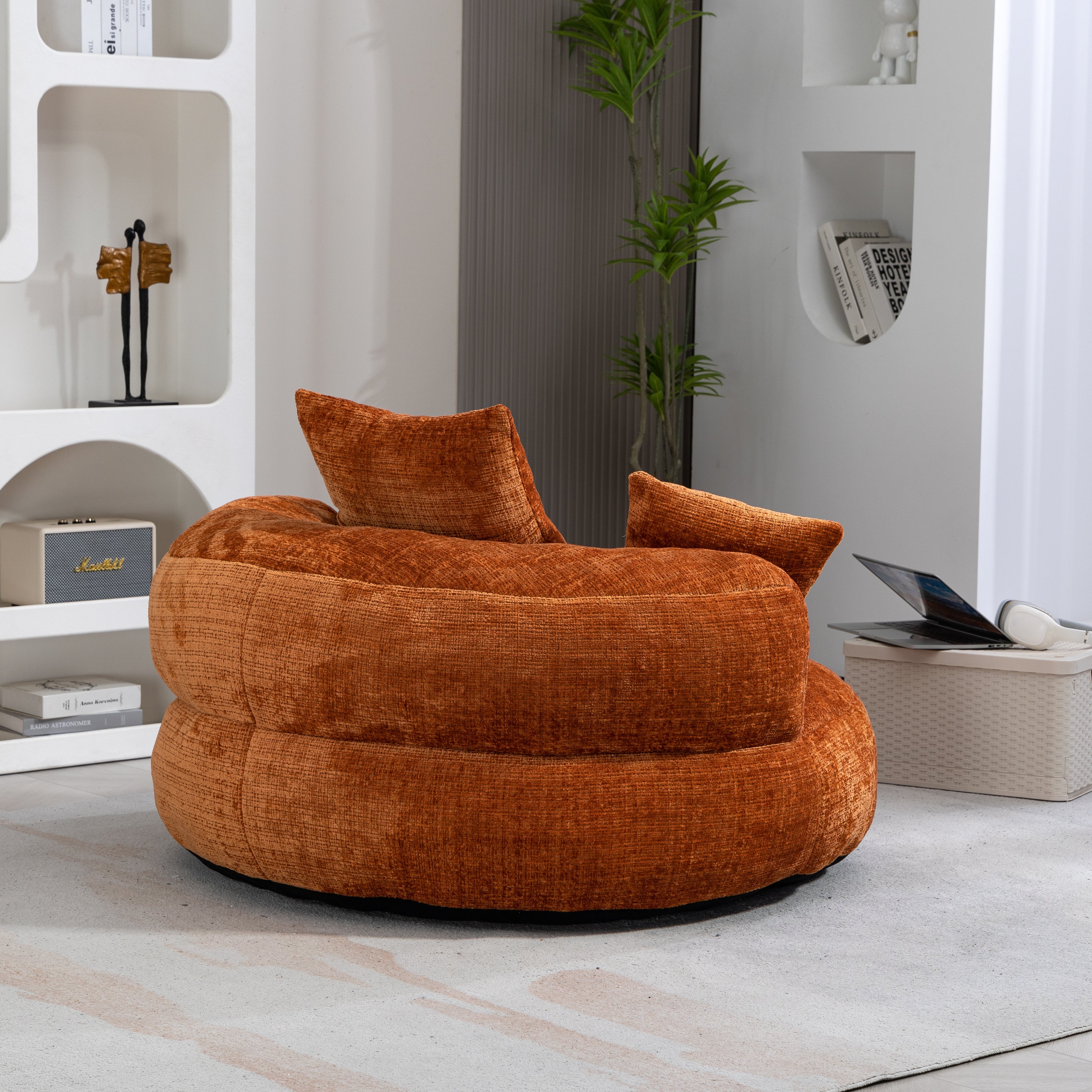 Logidon Lazy Sofa Oranje Chenille Comfort Ligstoel Met Hoge Rug