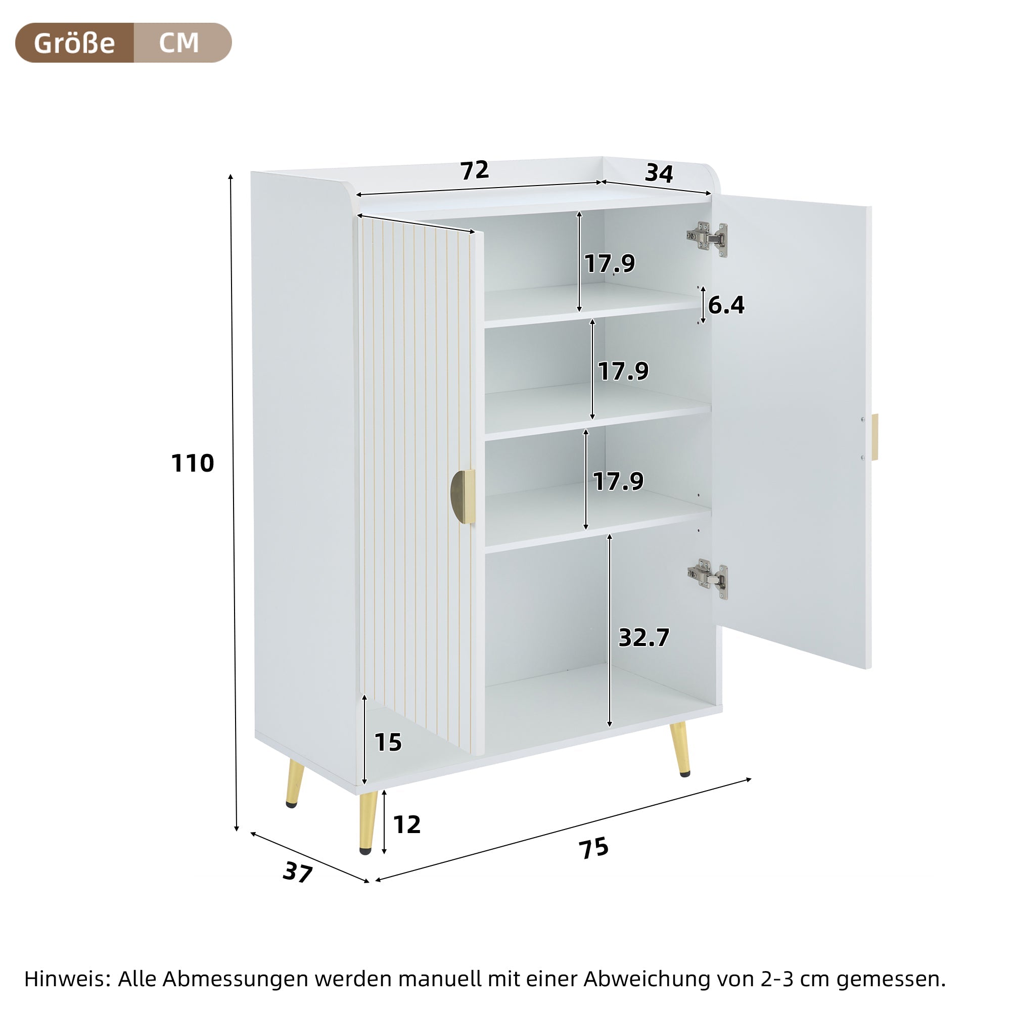 Logidon moderne schoenenkast wit MDF met deuren, 3 niveaus