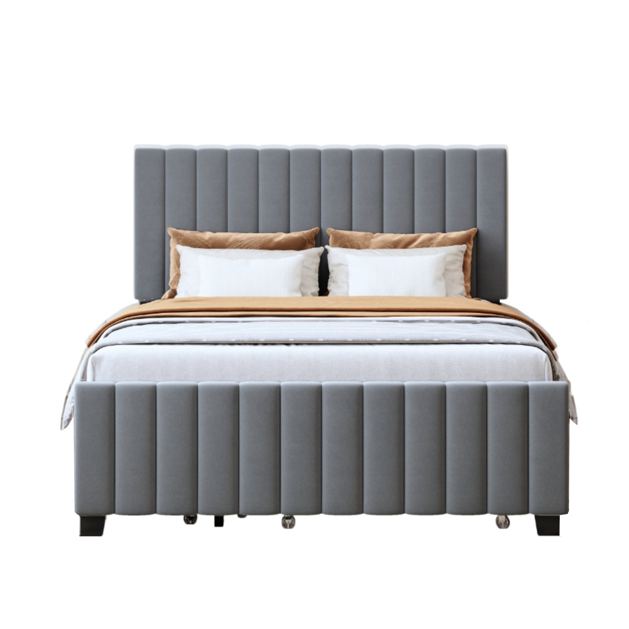 Logidon gestoffeerd bed 140x190 cm uitschuifbaar bed twee laden grijs fluweel