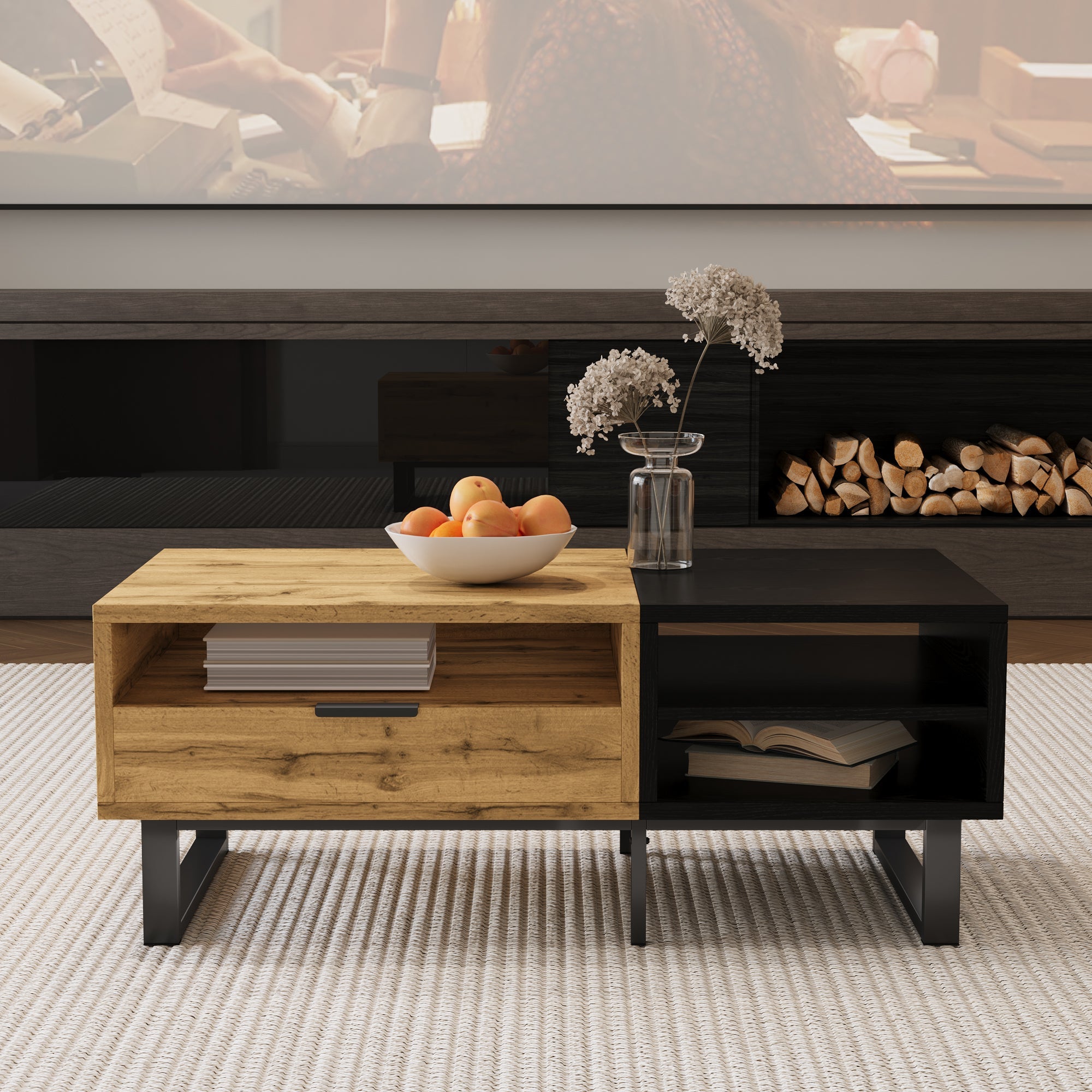 Logidon Salontafel Colour Block Zwart Hout met vakken en lades