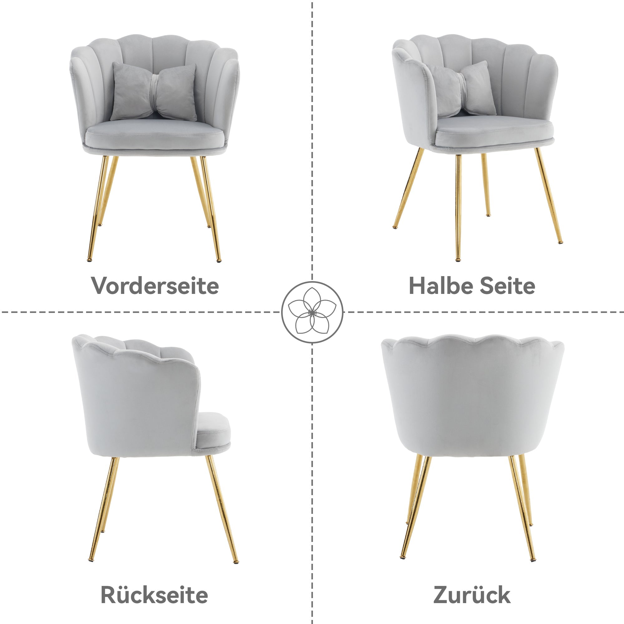 Logidon Modern Velvet Living Room Armchair Gray With Gold Legs