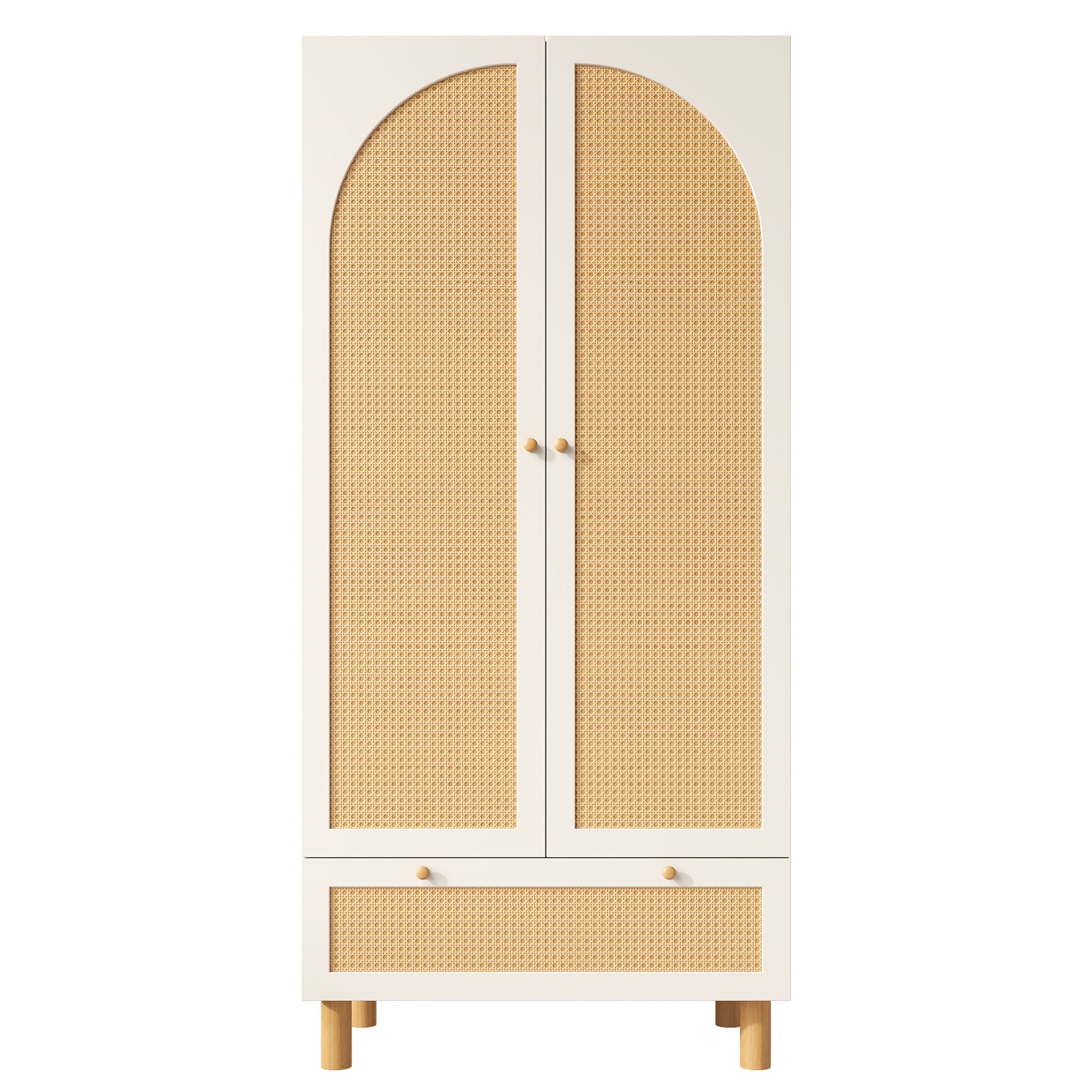 Logidon kledingkast wit met rotan deuren 180x85x52 cm landelijke stijl