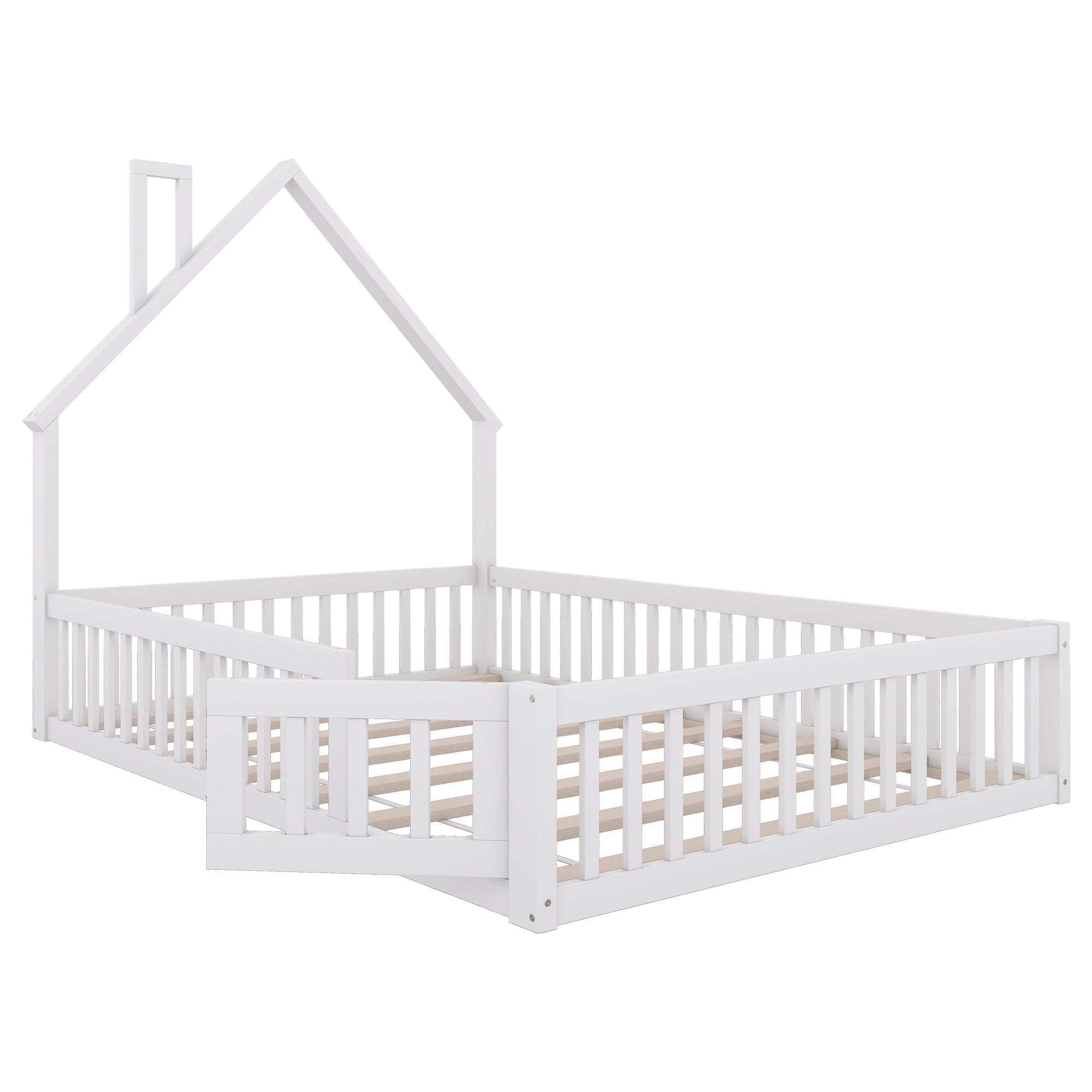 Logidon kinderbed 140x200 schouwvorm wit grenenhout met lattenbodem